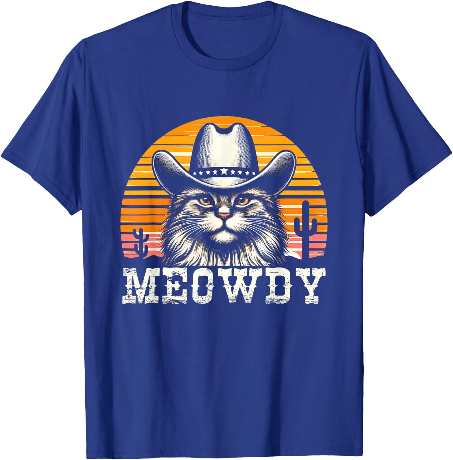 Meowdy Country Music Vintage Cat Cowboy Hat Western T-Shirt - T-Shirt | Royal