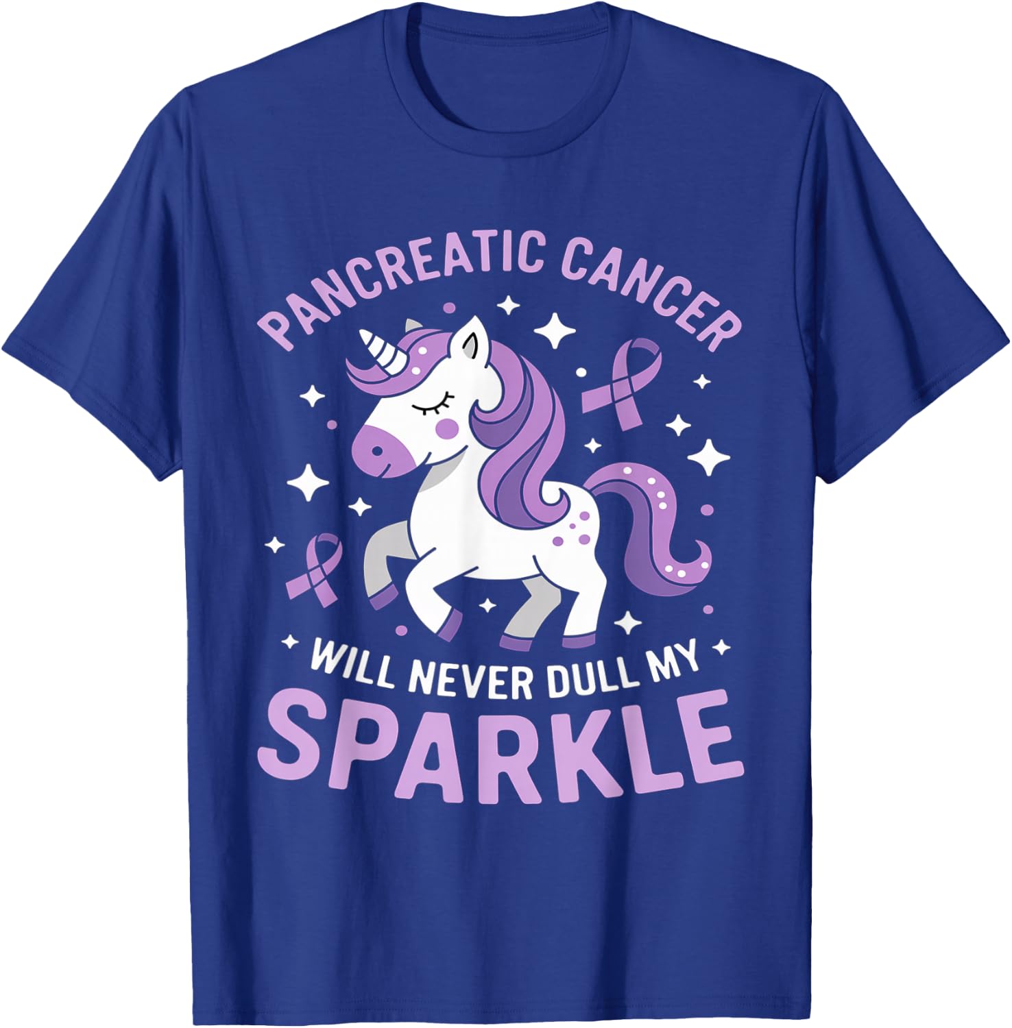 Pancreatic Cancer Will Never Dull My Sparkle Unicorn Ribbon T-Shirt - T-Shirt | Royal