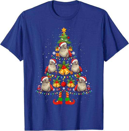 Hawaiian Monk Seal Santa Hat Christmas Tree Xmas Pajama T-Shirt - T-Shirt | Royal