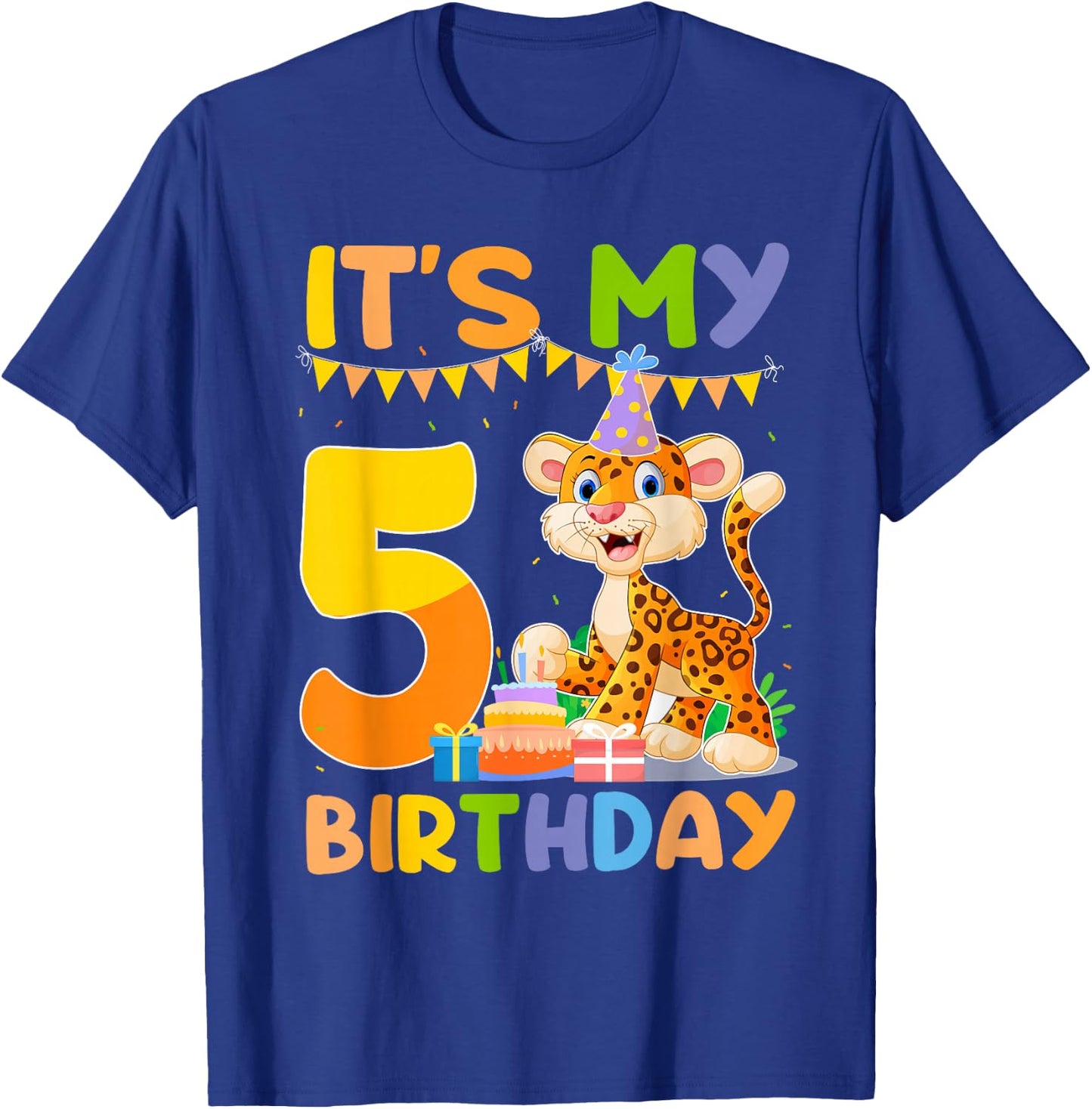 It's My 5th Birthday Leopard Cheetah 5 Year Old Birthday Par T-Shirt - T-Shirt | Royal
