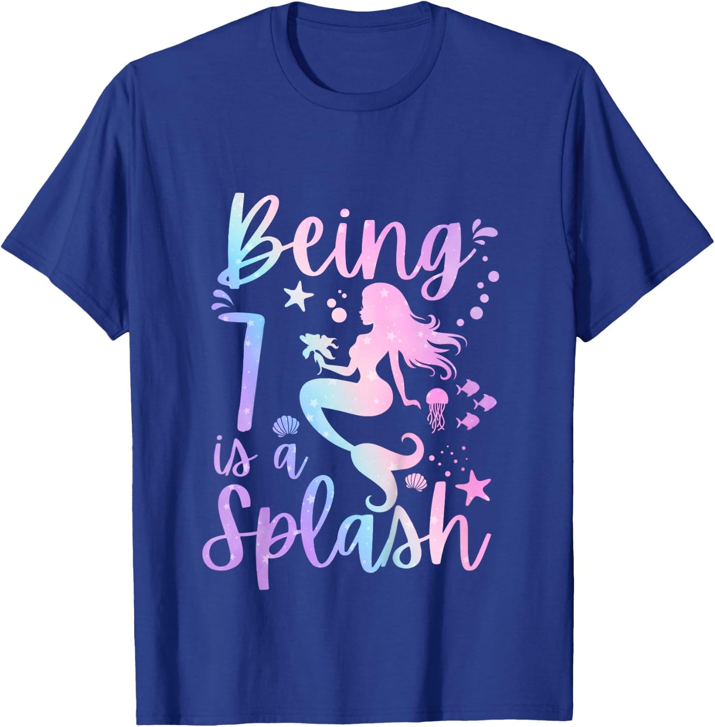 7 Year Old 7th Mermaid Birthday Under Sea Party Themed T-Shirt - T-Shirt | Royal