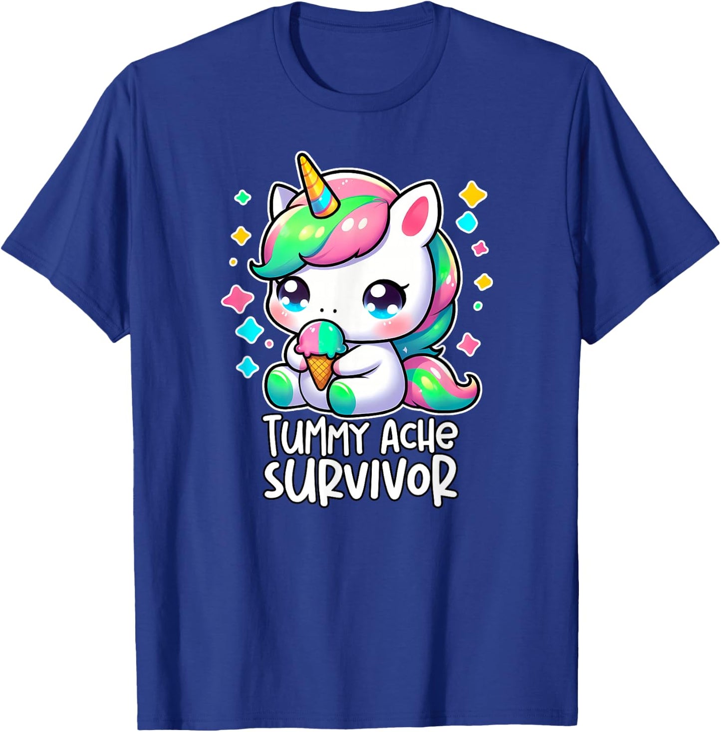 Tummy Ache Survivor Cute Unicorn My Tummy Hurts Meme Kids T-Shirt - T-Shirt | Royal