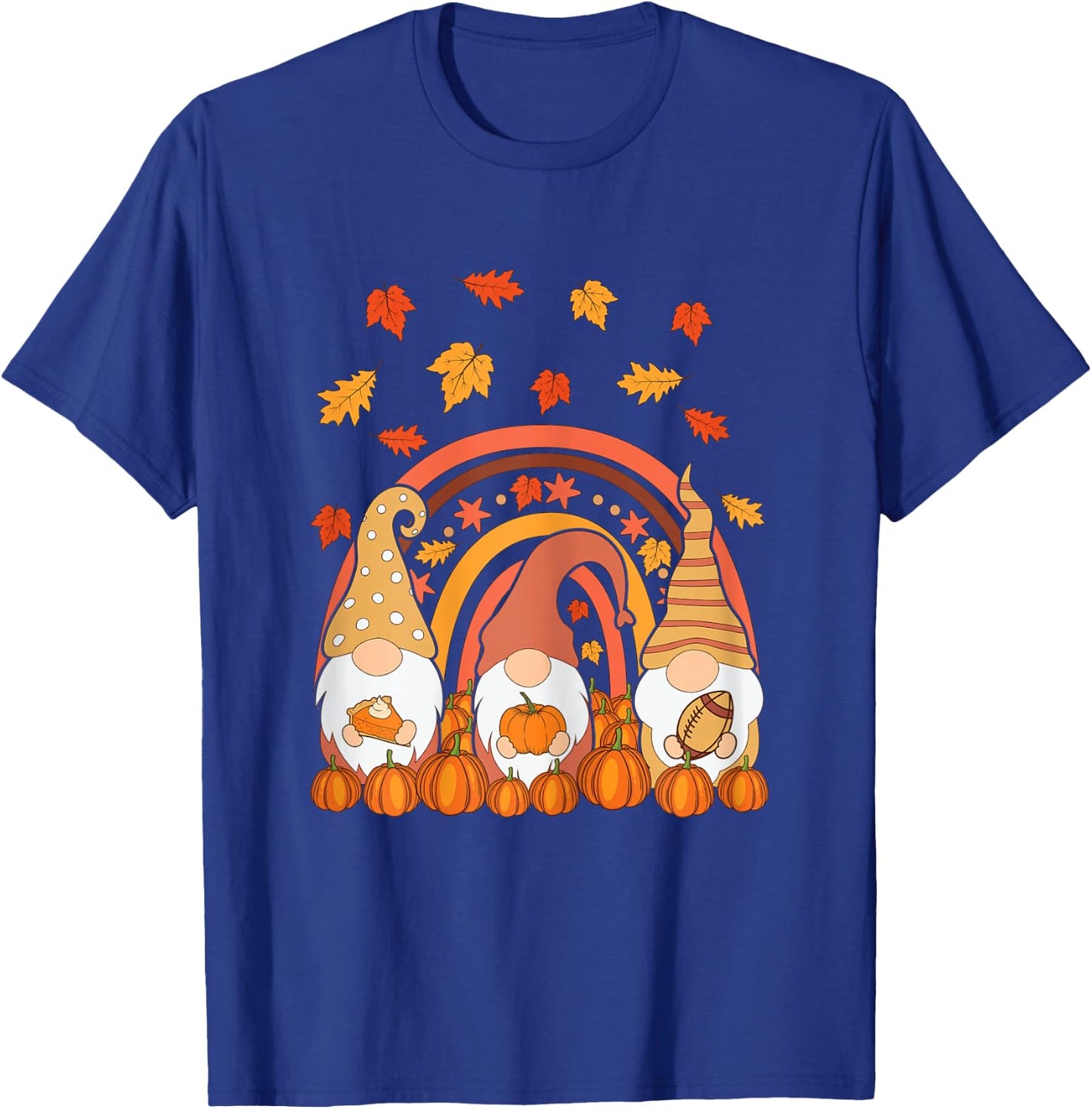 Thanksgiving Colorful Rainbow Pumpkin Fall Leaf Gnomes T-Shirt - T-Shirt | Royal