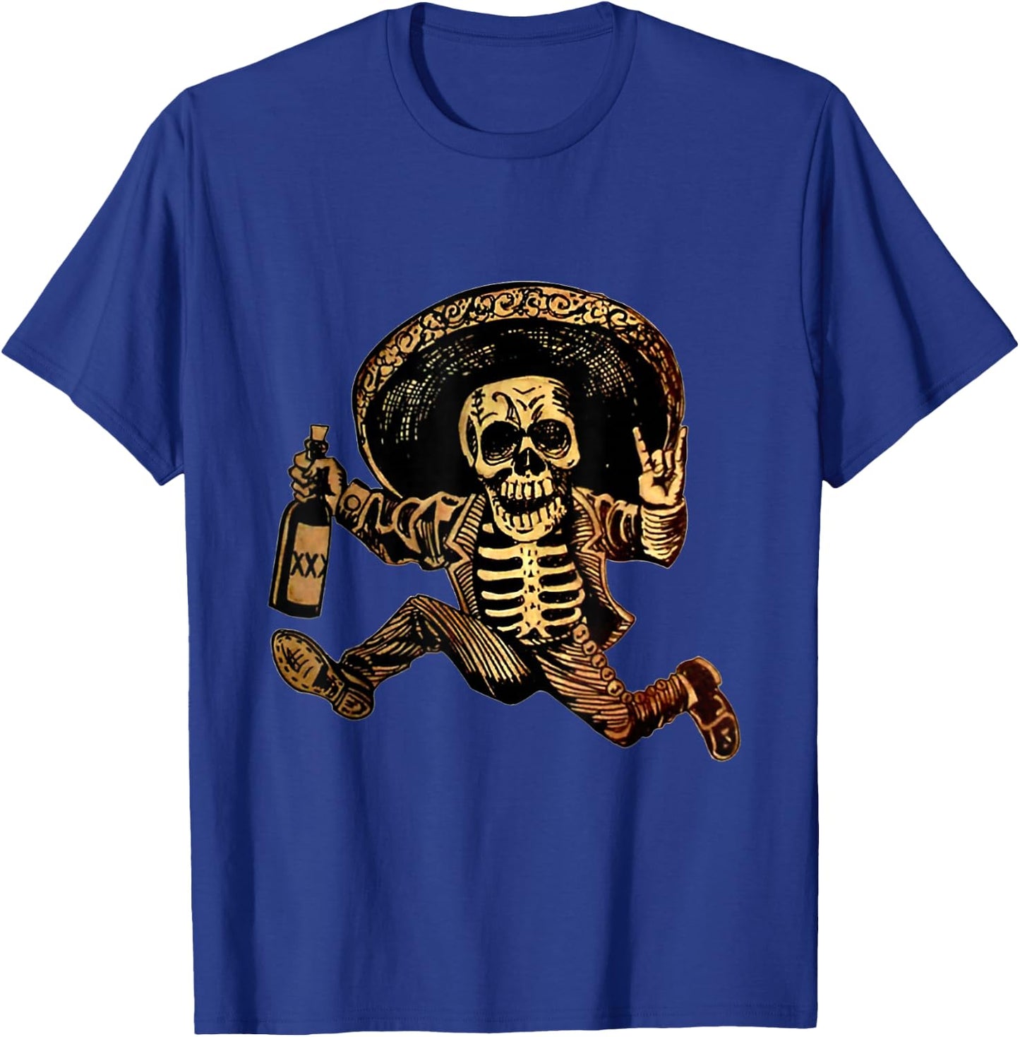 Rock And Roll Hand Skull Drinking Wine Funny Halloween T-Shirt - T-Shirt | Royal
