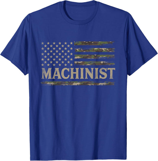 Camo Machinist Camourflage USA Flag Fathers Day T-Shirt - T-Shirt | Royal