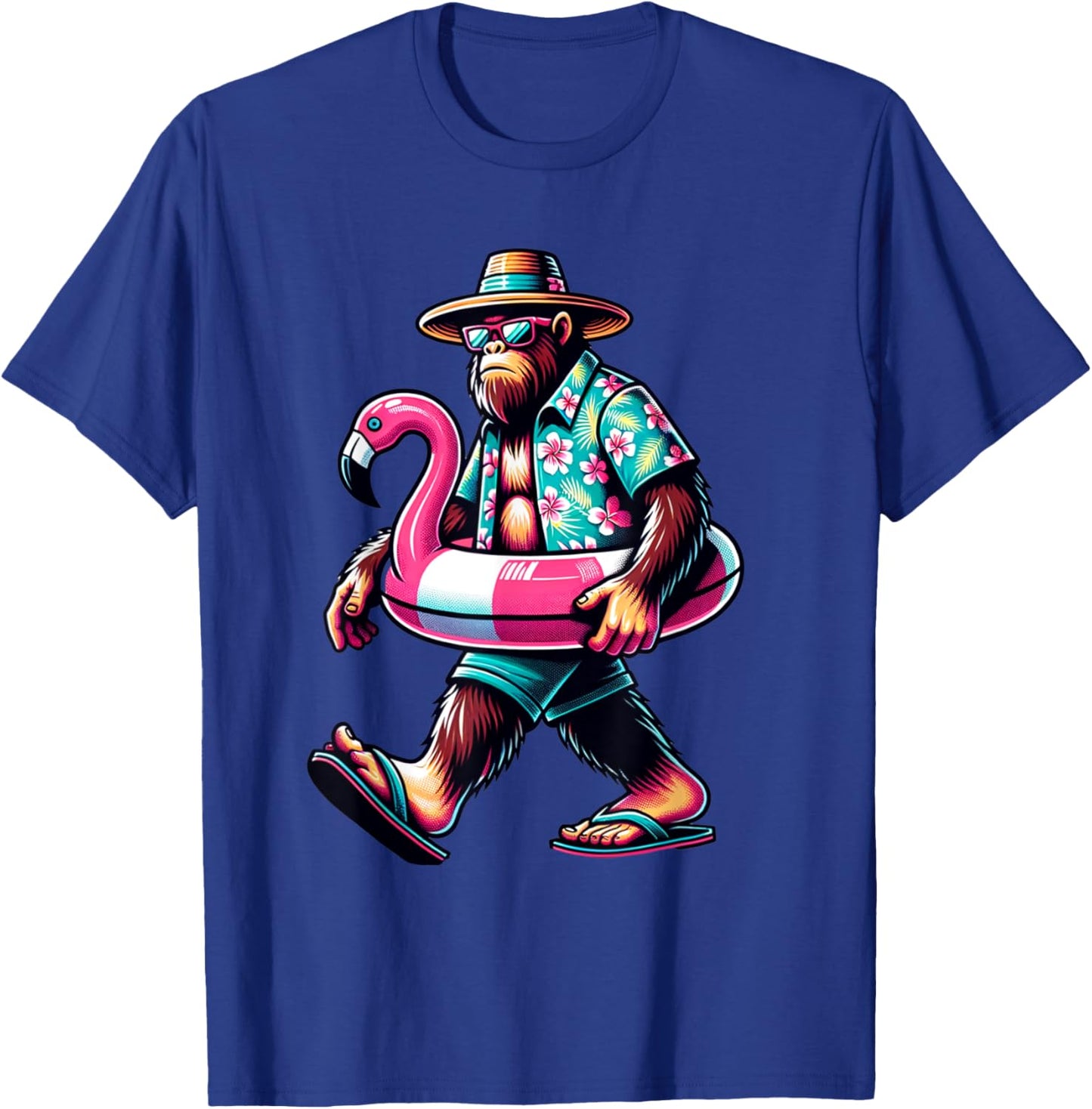 Bigfoot Pink Flamingo Aloha Pool Party Hawaiian Party T-Shirt - T-Shirt | Royal