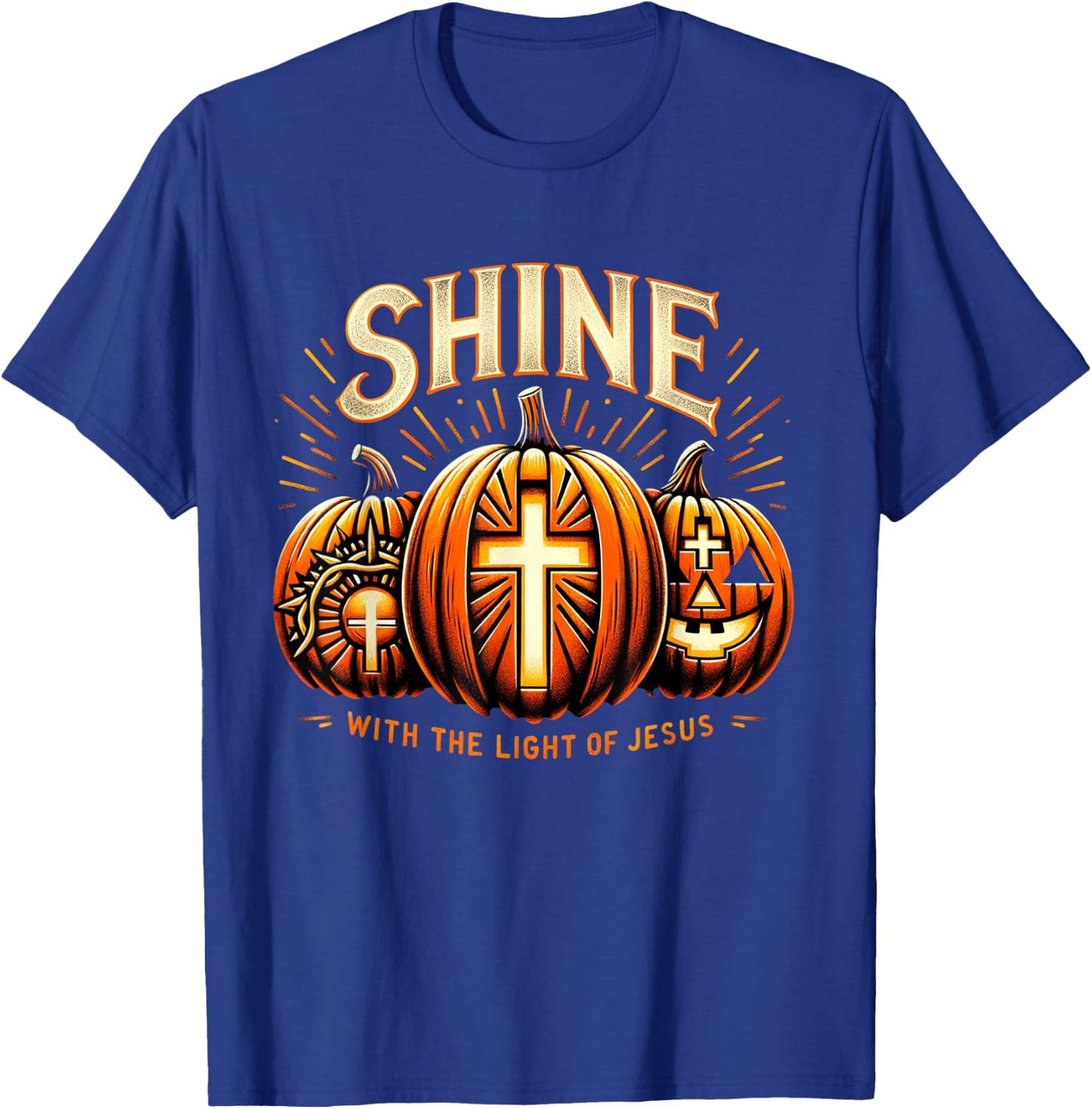 Halloween Scary Pumpkin Shine With Light Of Jesus Christian T-Shirt - T-Shirt | Royal