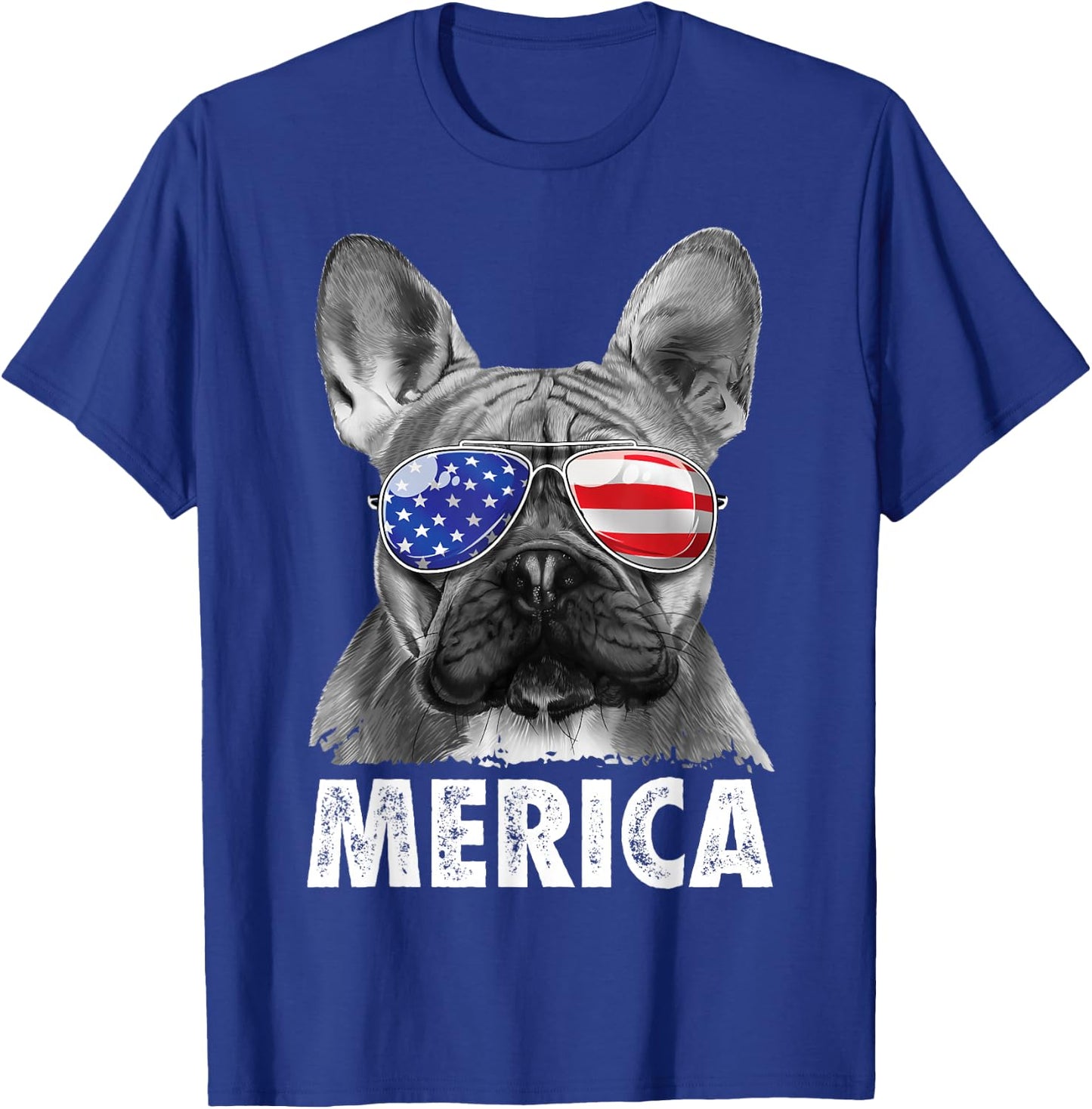 French Bulldog 4th of July Merica American Flag Sunglasses T-Shirt - T-Shirt | Royal