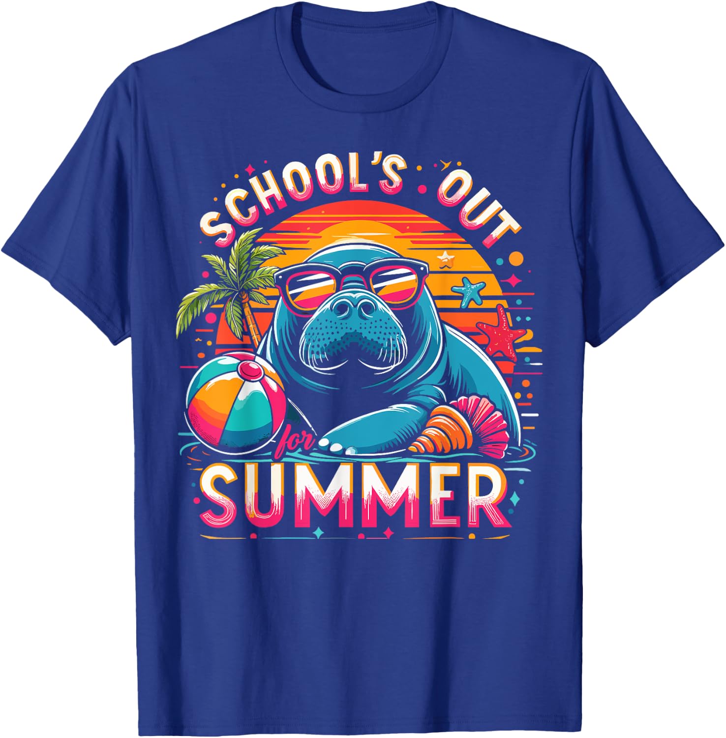 Retro Schools Out For Summer Teacher Girls Boys Kids Manatee T-Shirt - T-Shirt | Royal