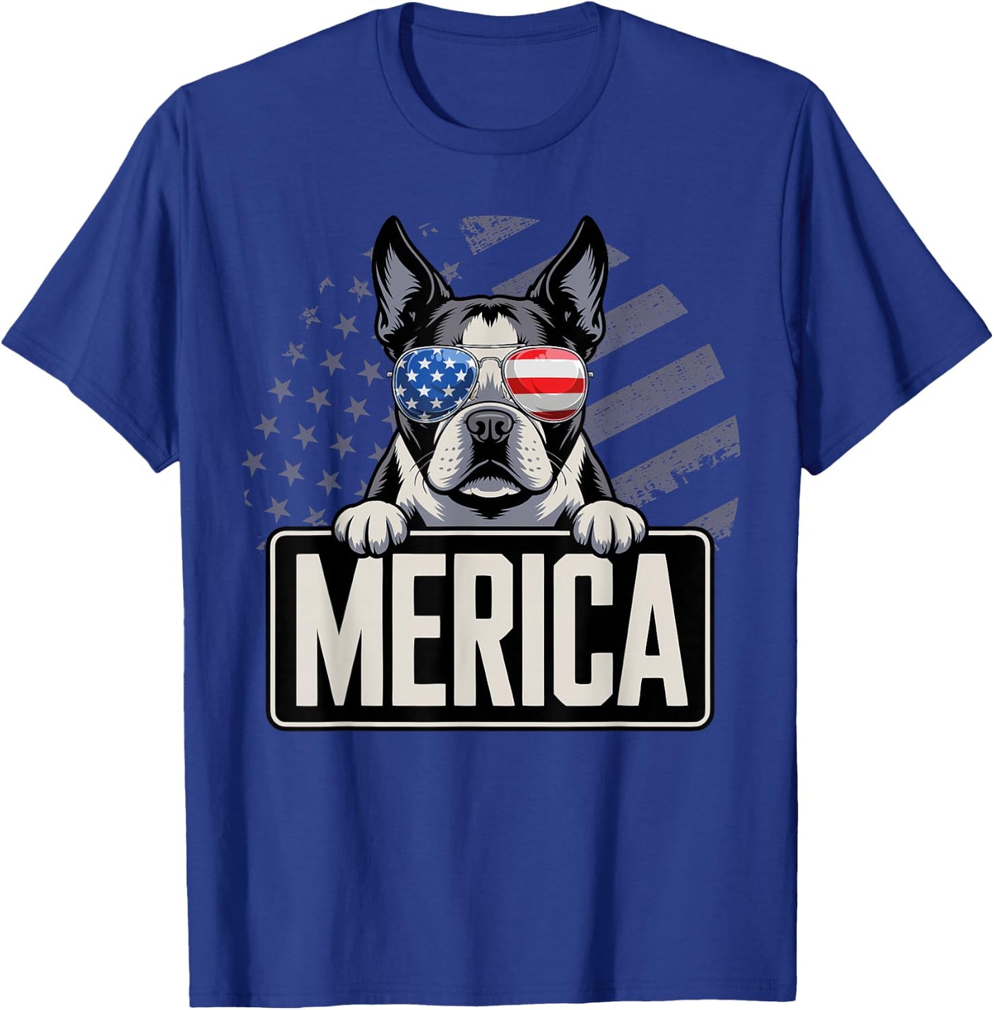 Boston Terrier Merica USA Flag T-Shirt - T-Shirt | Royal