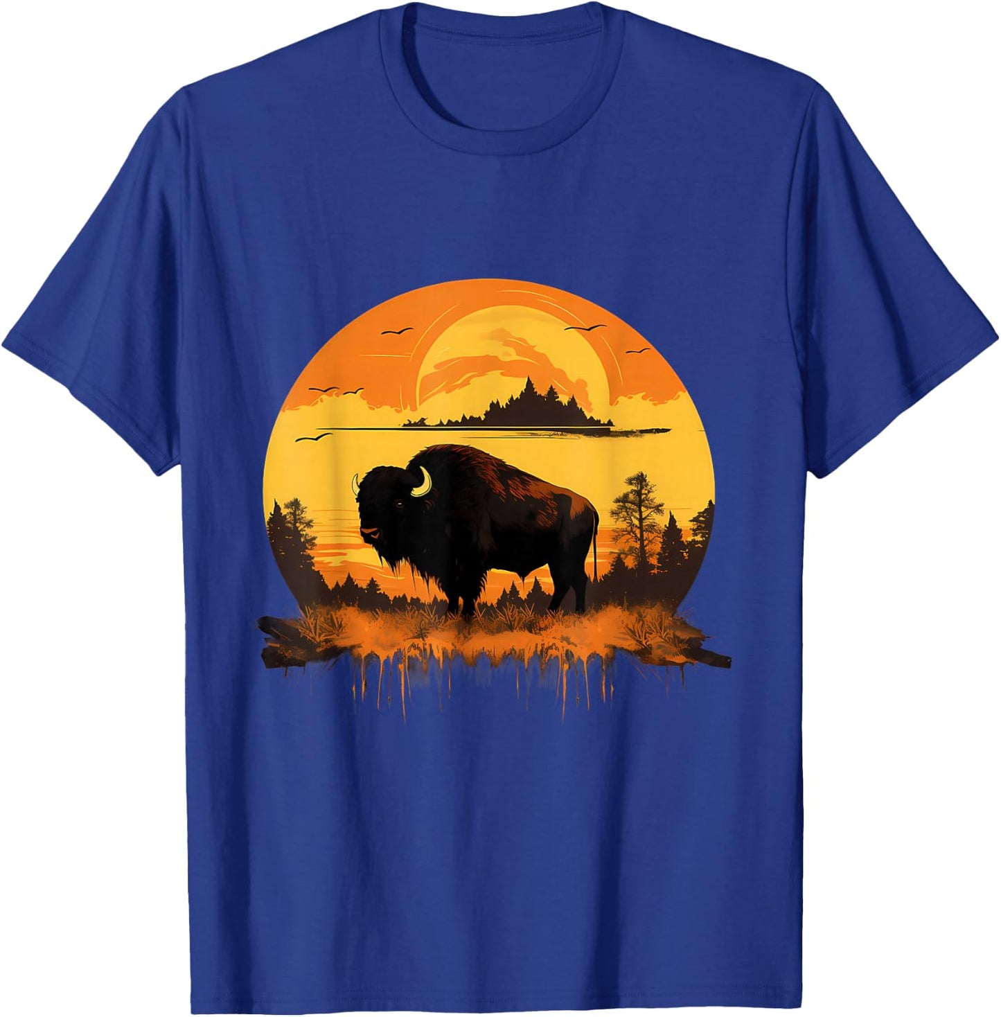 Buffalo Nature Sunset Bison Colorful Savanna Animal Art T-Shirt - T-Shirt | Royal
