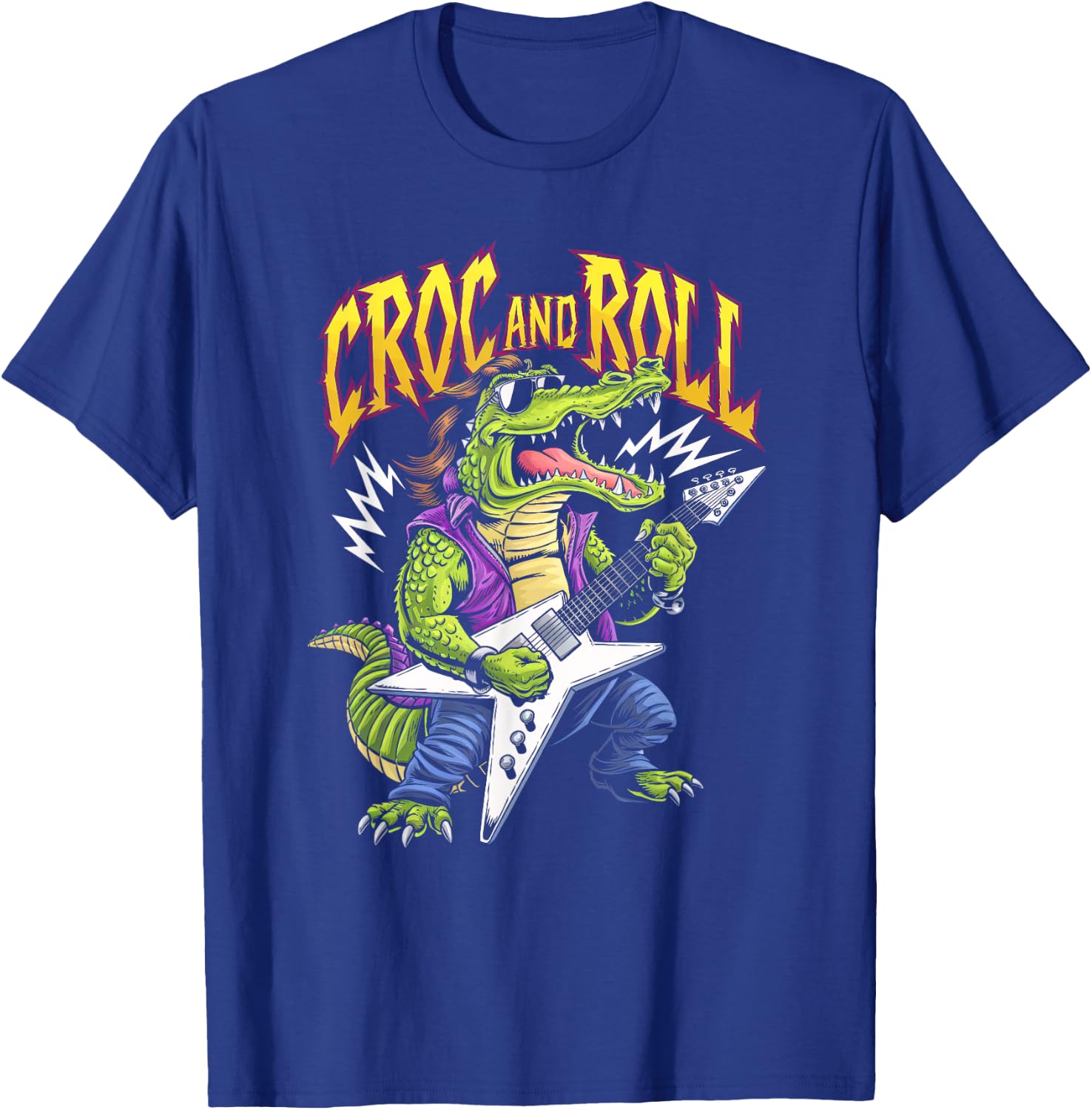 Croc And Roll Funny Crocodile Electric Guitar Rock Boys Men T-Shirt - T-Shirt | Royal
