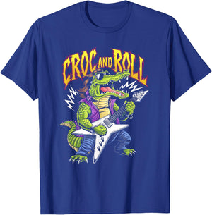 Croc And Roll Funny Crocodile Electric Guitar Rock Boys Men T-Shirt - T-Shirt | Royal