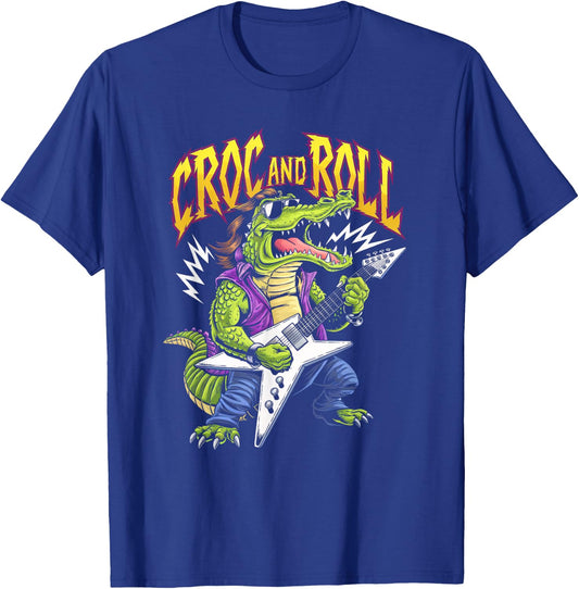 Croc And Roll Funny Crocodile Electric Guitar Rock Boys Men T-Shirt - T-Shirt | Royal