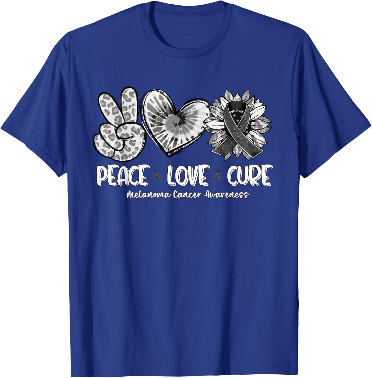Peace Love Cure Sunflower Melanoma Cancer Awareness Gifts T-Shirt - T-Shirt | Royal