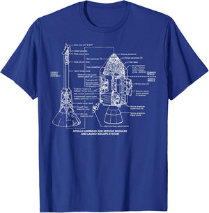 Apollo Launch Escape System Space Module Diagram Blueprint T-Shirt - T-Shirt | Royal