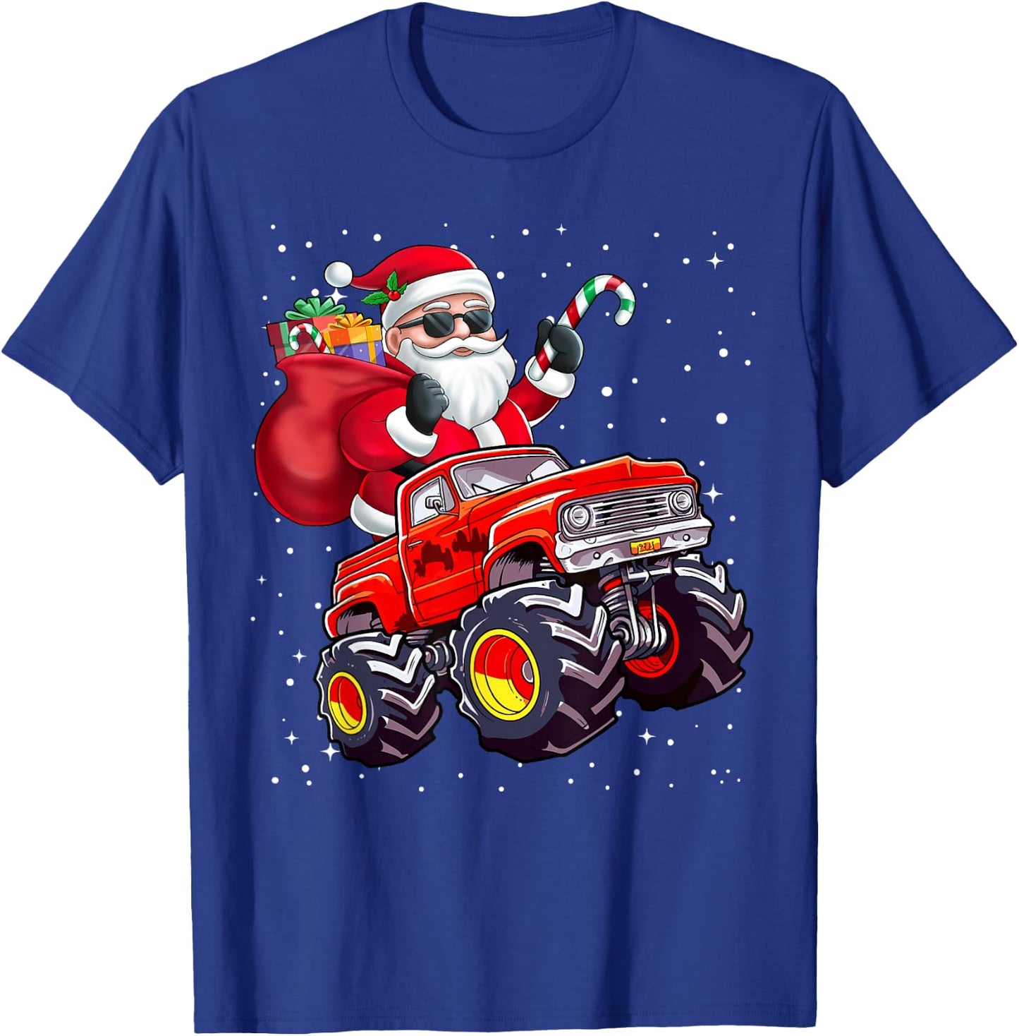 Santa Claus Riding A Monster Truck Christmas Boy Girl Kids T-Shirt - T-Shirt | Royal