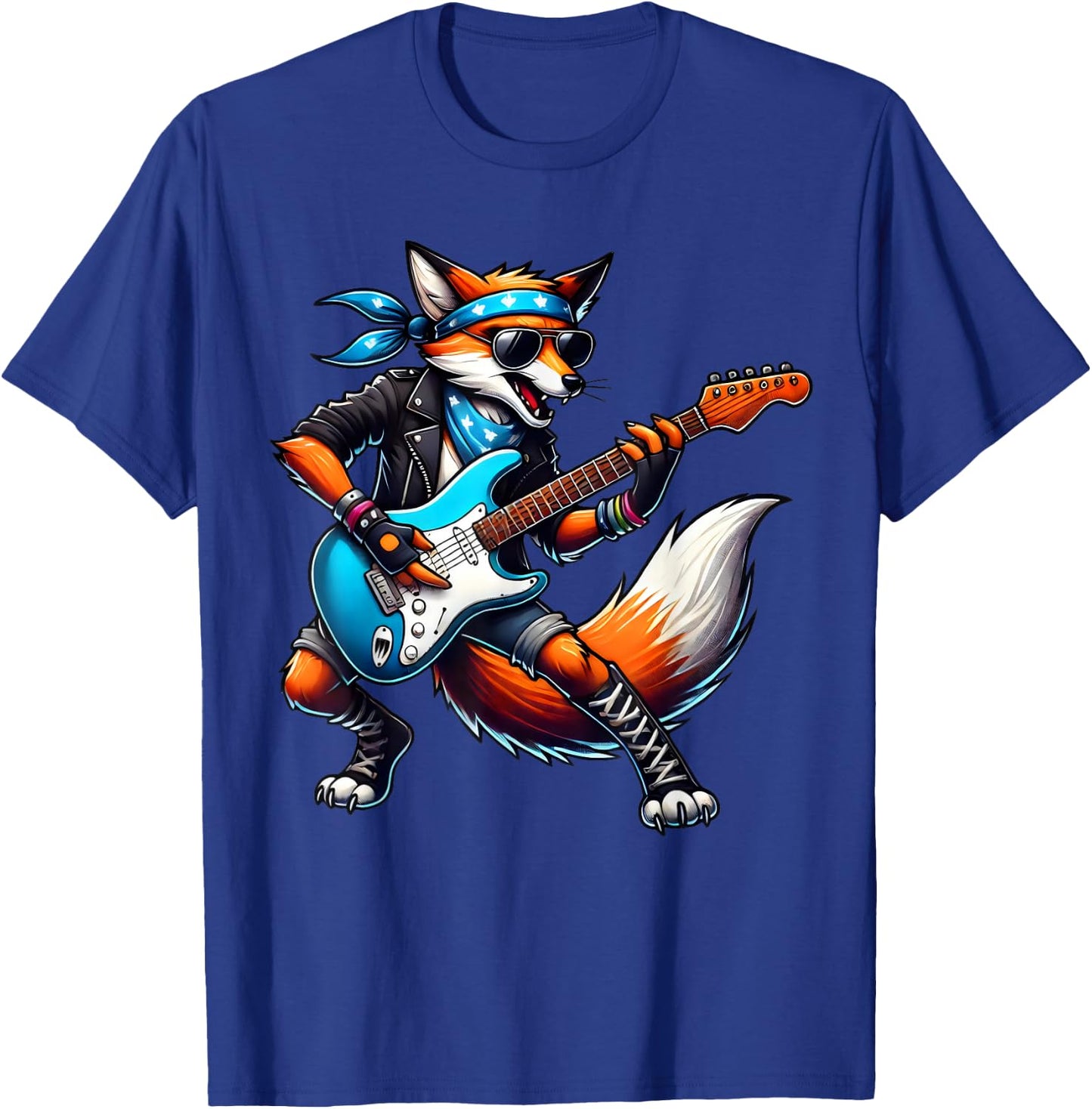Punk Fox Guitar Rock n Roll Gothic Kids Rock Star Funny T-Shirt - T-Shirt | Royal