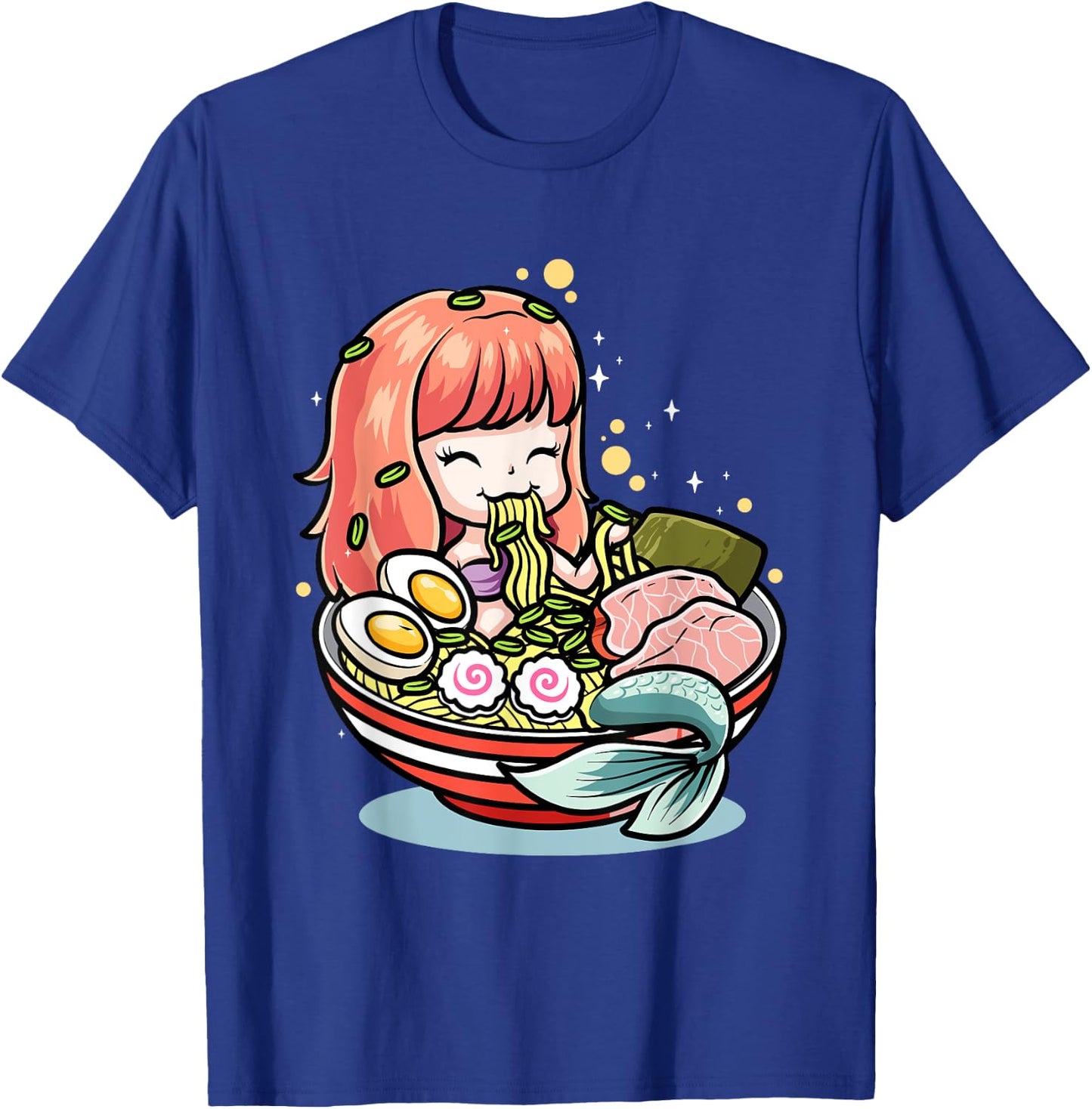 Cute Mermaid Eating Ramen Kawaii Noodle Bowl T-Shirt - T-Shirt | Royal