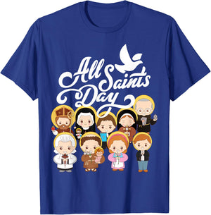 All Saints Day Catholic St Anthony Faustina Kolbe Goretti T-Shirt - T-Shirt | Royal