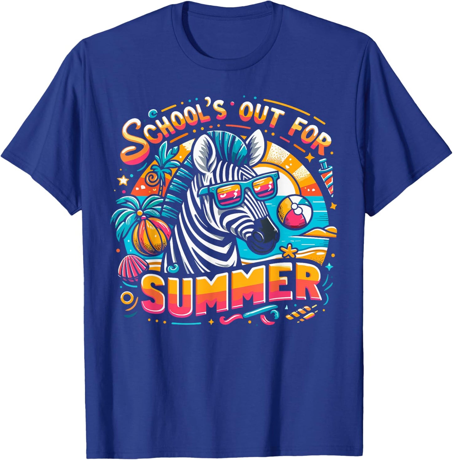 Funny Schools Out For Summer Teacher Kids Boys Girls Zebra T-Shirt - T-Shirt | Royal