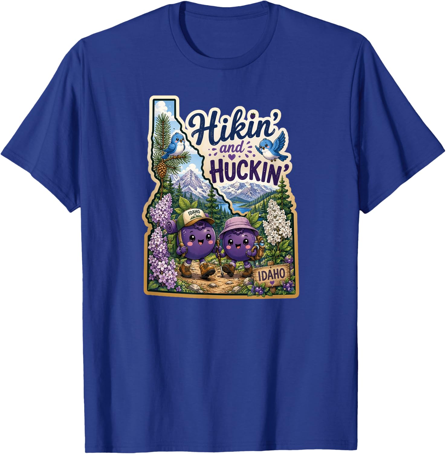 Idaho Hikin' and Huckin' Kawaii Huckleberry Adventure Design T-Shirt - T-Shirt | Royal