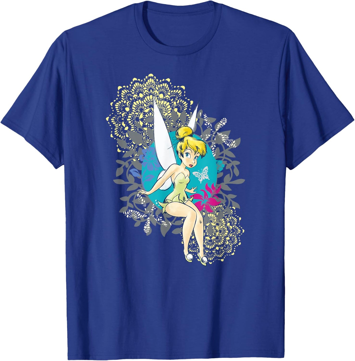 Tinkerbell Floral Pattern , Black, S T-Shirt - T-Shirt | Royal