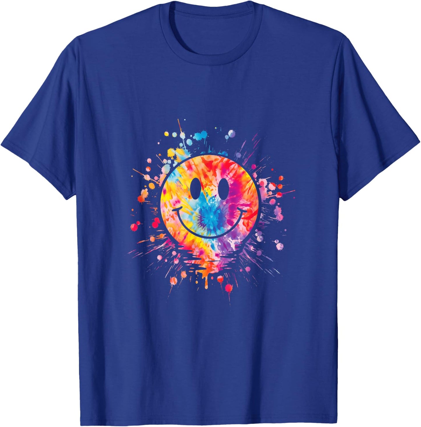 Retro Happy Face Rainbow Tie Dye Splatter 70s Peace Smile T-Shirt - T-Shirt | Royal