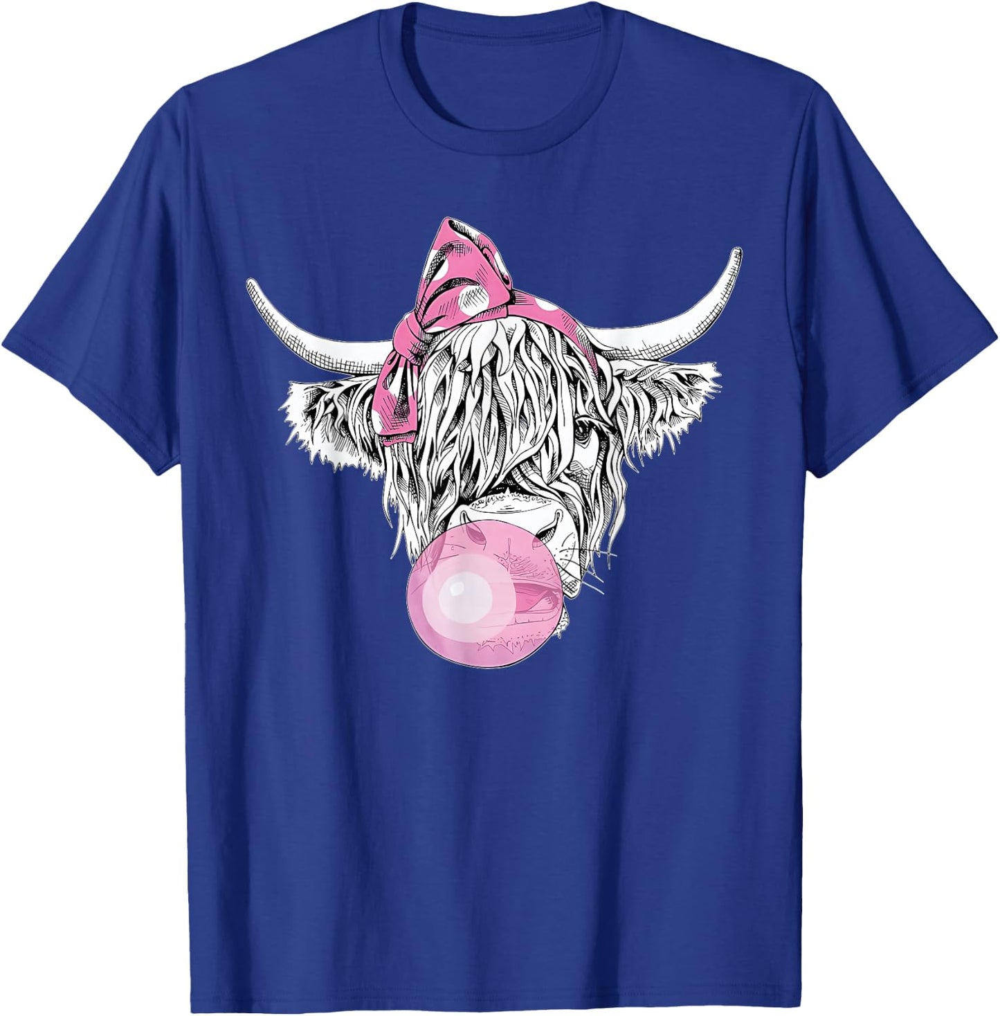 Bubble Gum Highland Cow Women Girls Heifer Farm Cow Lover T-Shirt - T-Shirt | Royal