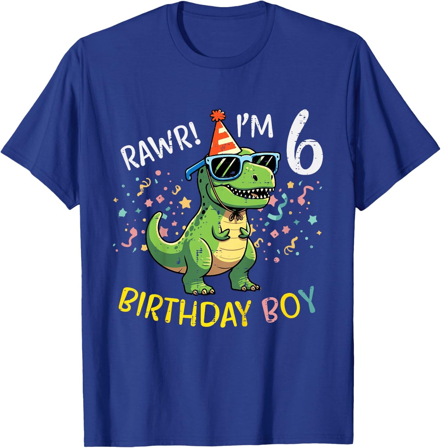 Kids 6th Birthday Trex Bday Boy Rawr Im 6 Years Old Boys Kids T-Shirt - T-Shirt | Royal