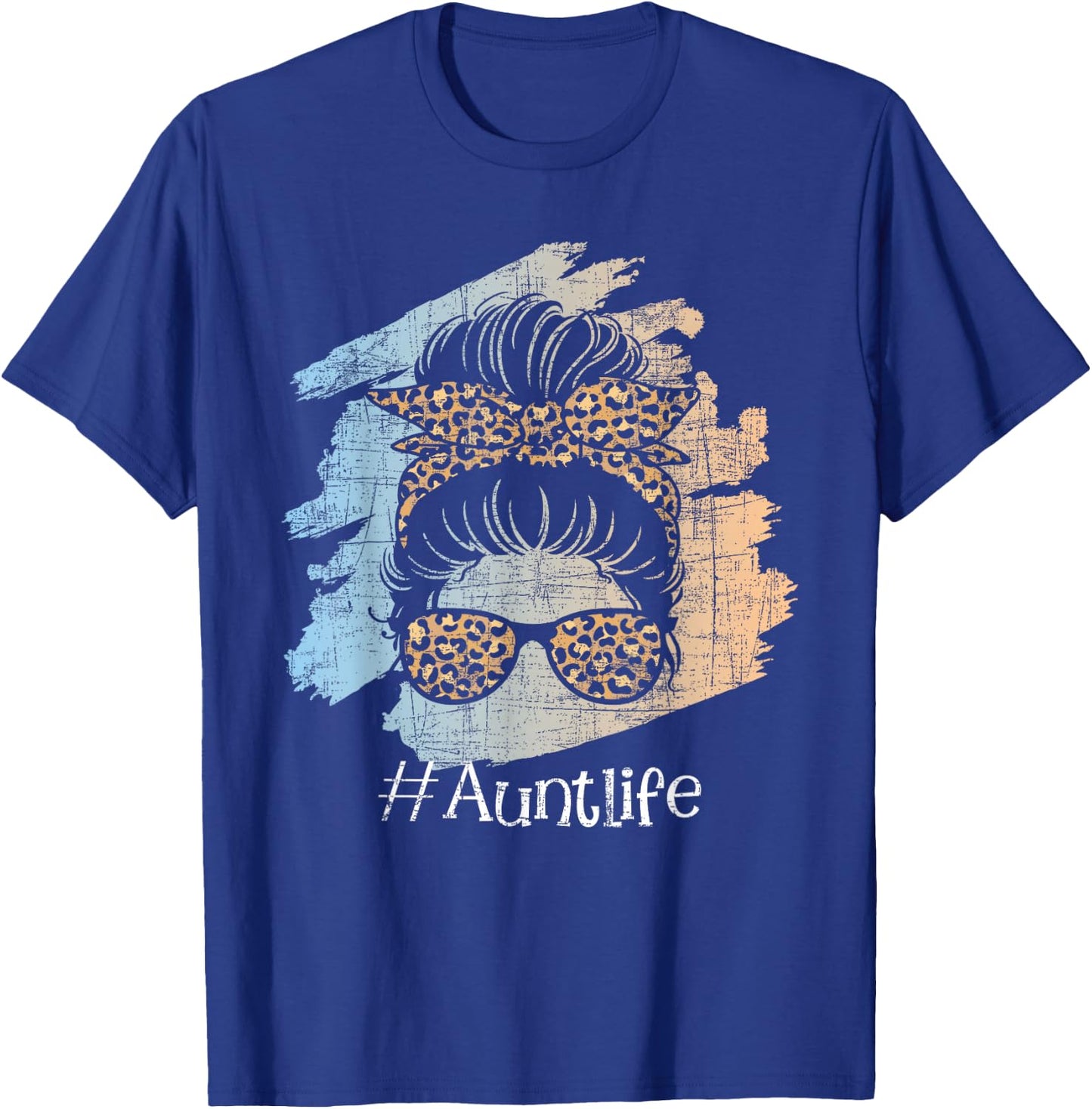 Aunt Life - Leopard Auntie Aunty Messy Hair Bun Niece Nephew T-Shirt - T-Shirt | Royal