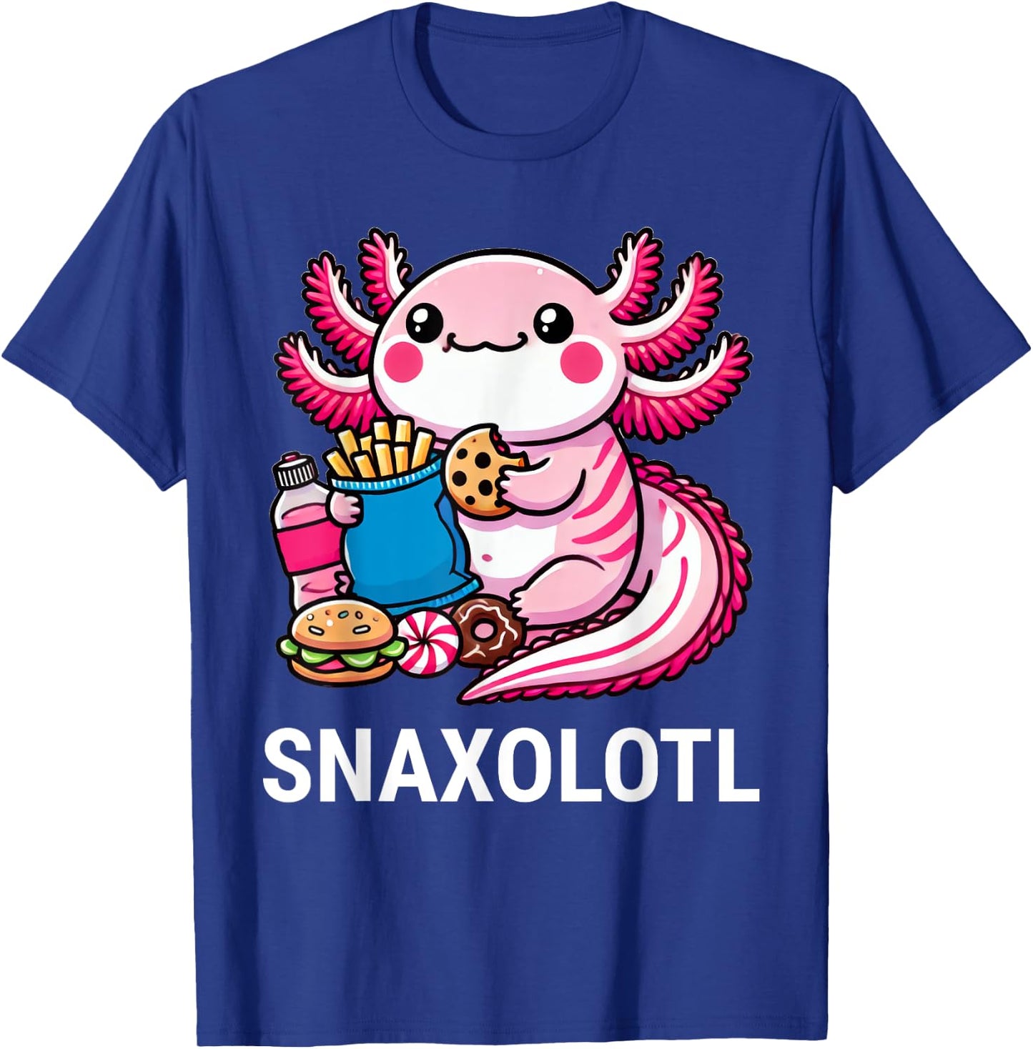 Snaxolotl Axolotl Snacks Funny Food Kawaii T-Shirt - T-Shirt | Royal