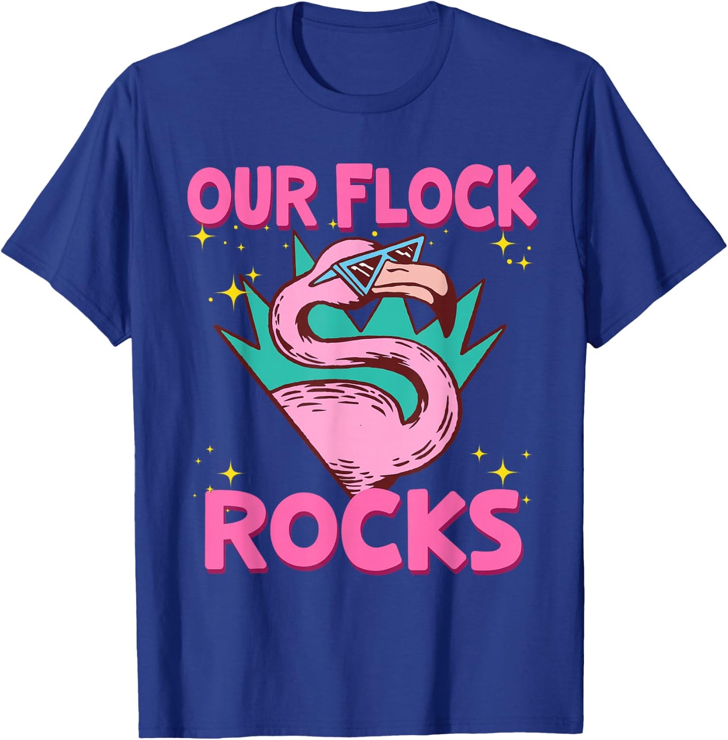 Our Flock Rocks Flamingo Matching Family Vacation Group T-Shirt - T-Shirt | Royal