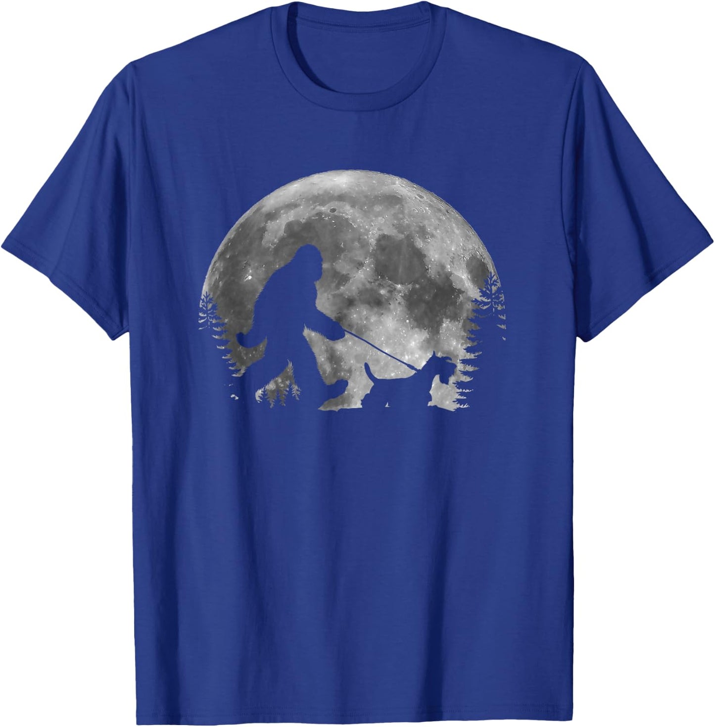 Bigfoot Walking a Dog Funny Scottish Terrier Moon Halloween Women Kids T-Shirt - T-Shirt | Royal