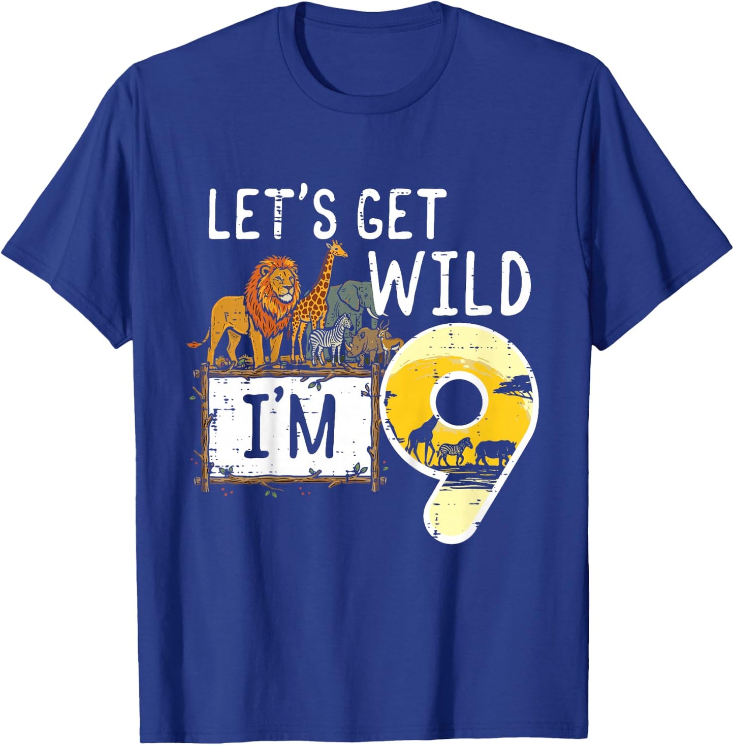 Kids Lets Get Wild Im 9 Safari 9th Birthday Zoo Boys Girls Kids T-Shirt - T-Shirt | Royal