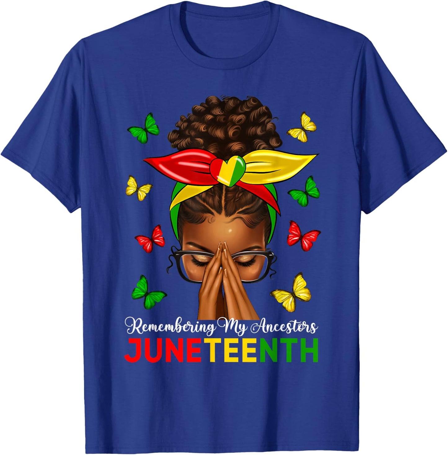 Black Women Afro Messy Bun Celebrate Juneteenth 1865 T-Shirt - T-Shirt | Royal