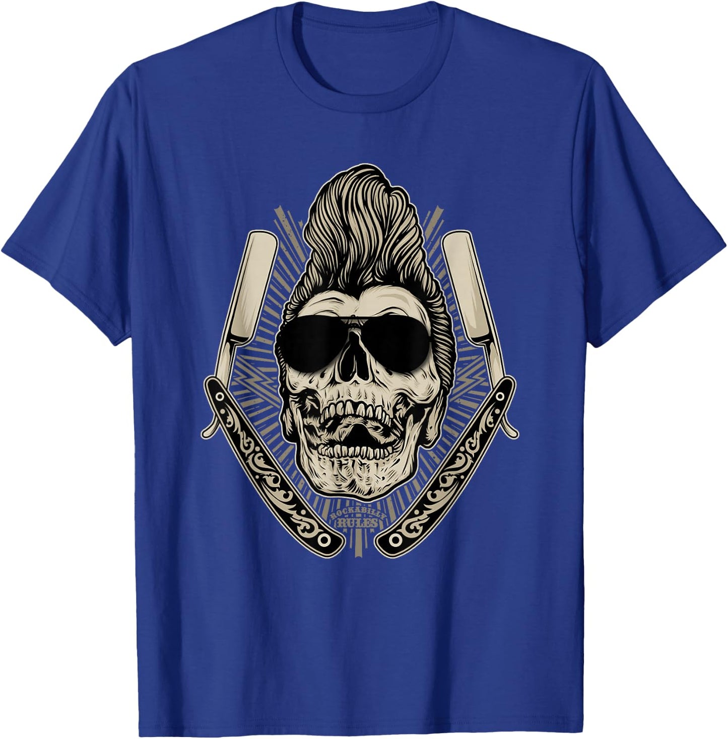 Rockabilly Skull Psychobilly Vintage Greaser Bikers T Shirt T-Shirt - T-Shirt | Royal