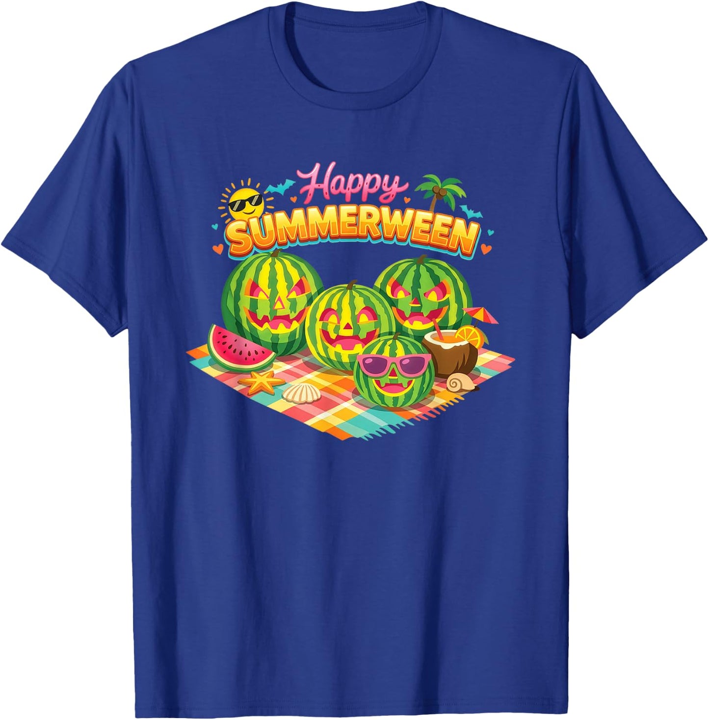 Happy Summerween Watermelon Jack O Lanterns Picnic T-Shirt - T-Shirt | Royal