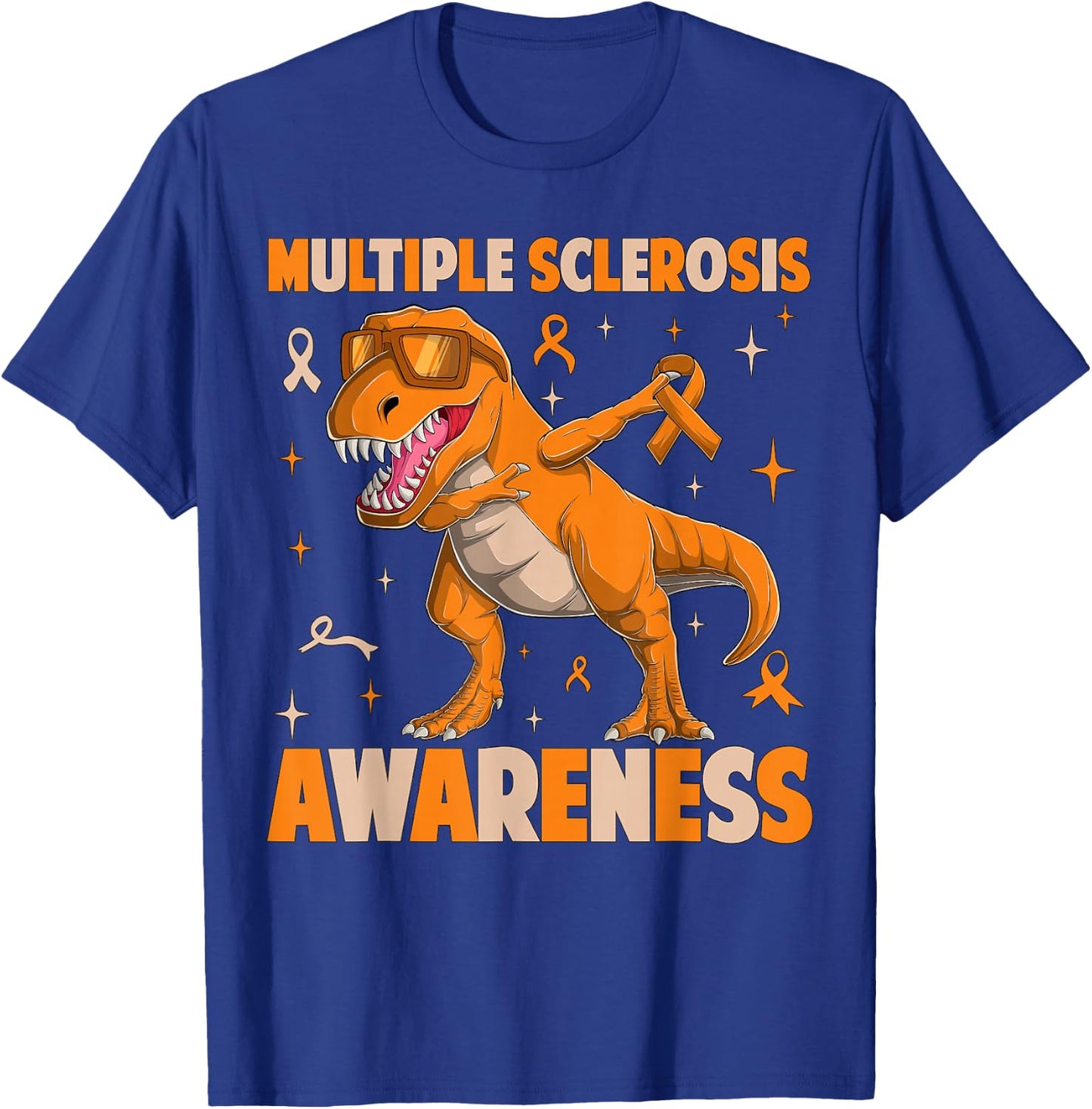 Multiple Sclerosis MS Awareness T-rex Dinosaur Gifts T-Shirt - T-Shirt | Royal