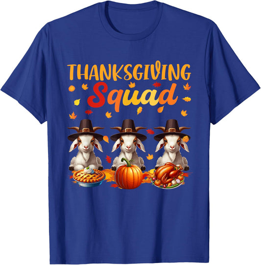 Thanksgiving Squad Three Cute Goats Costume Autumn Farmer T-Shirt - T-Shirt | Royal