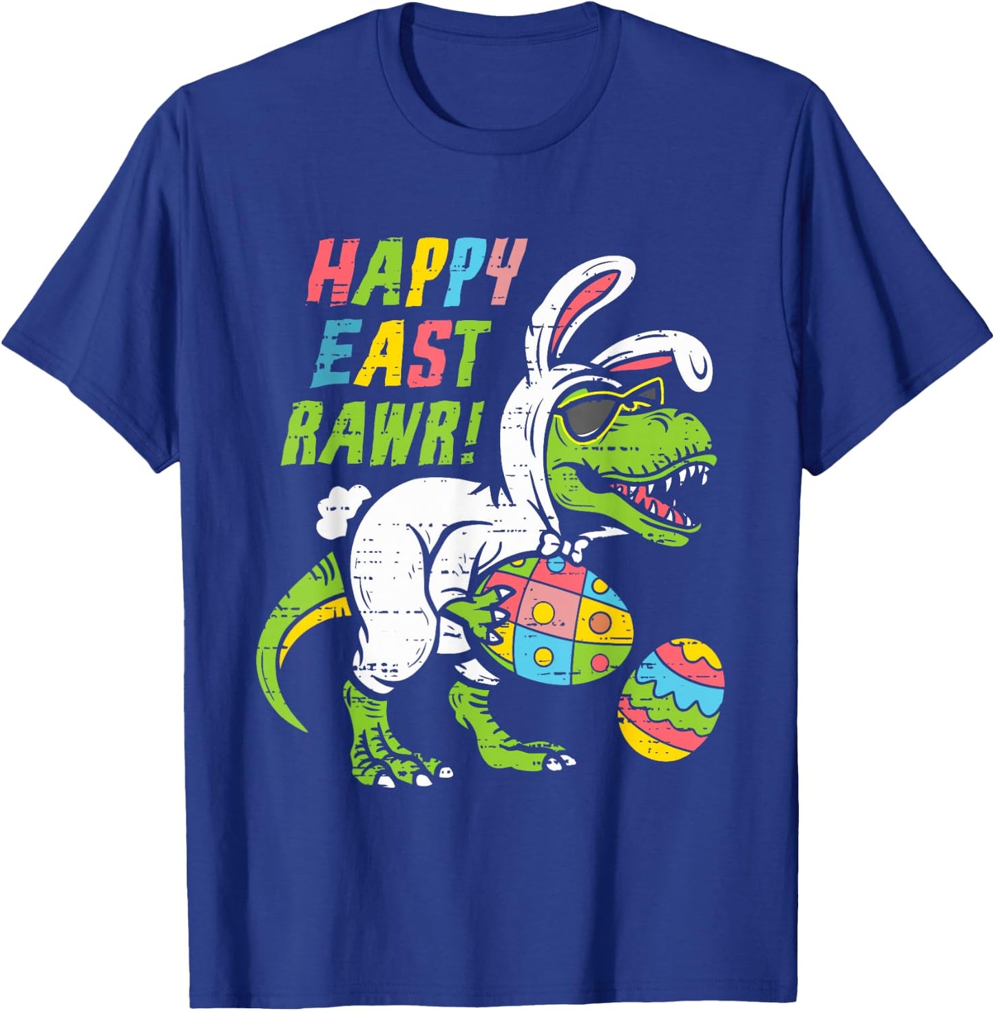 Boys Easter Day Funny Happy Eastrawr Dinosaur T Rex Dino Kid T-Shirt - T-Shirt | Royal