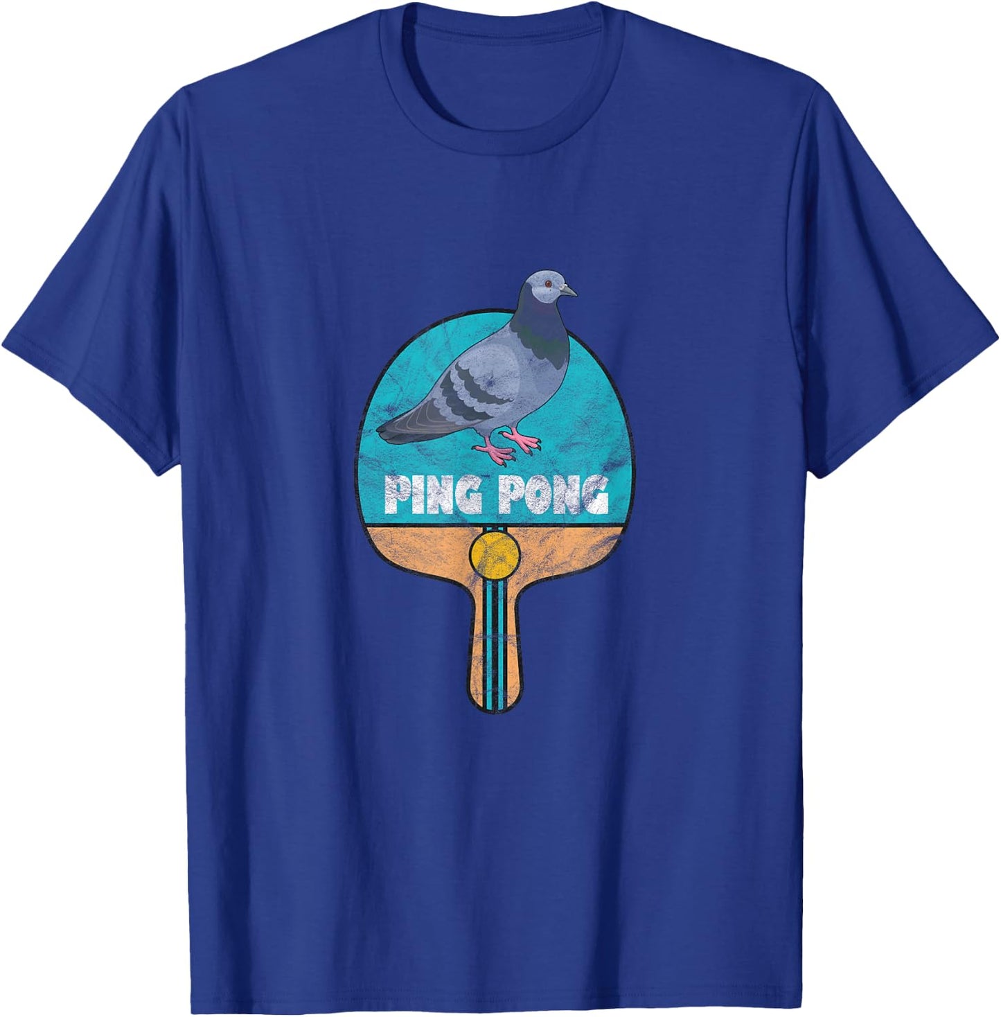 Ping Pong Paddle Pigeon Table Tennis Distressed T-Shirt - T-Shirt | Royal