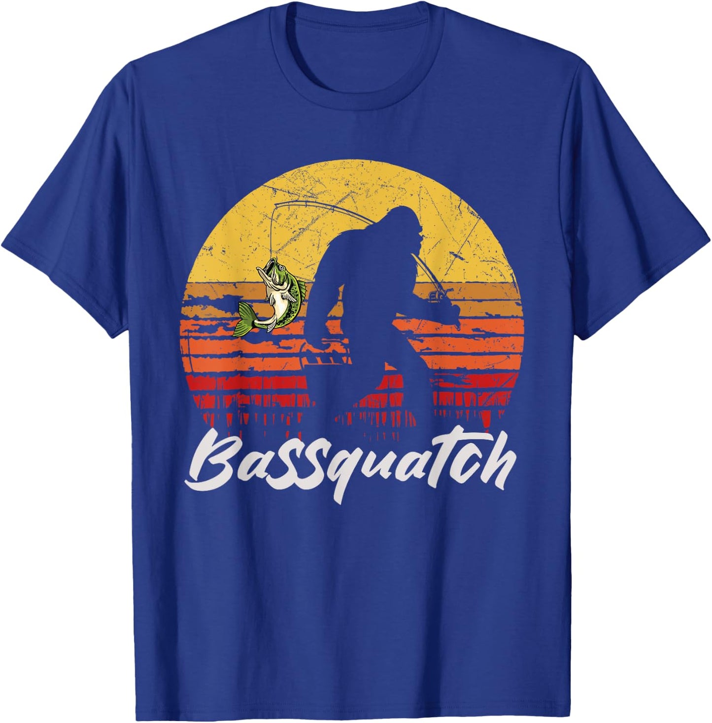 Man Outdoor Fishing Bassquatch Bigfoot Bass Fish Vintage T-Shirt - T-Shirt | Royal