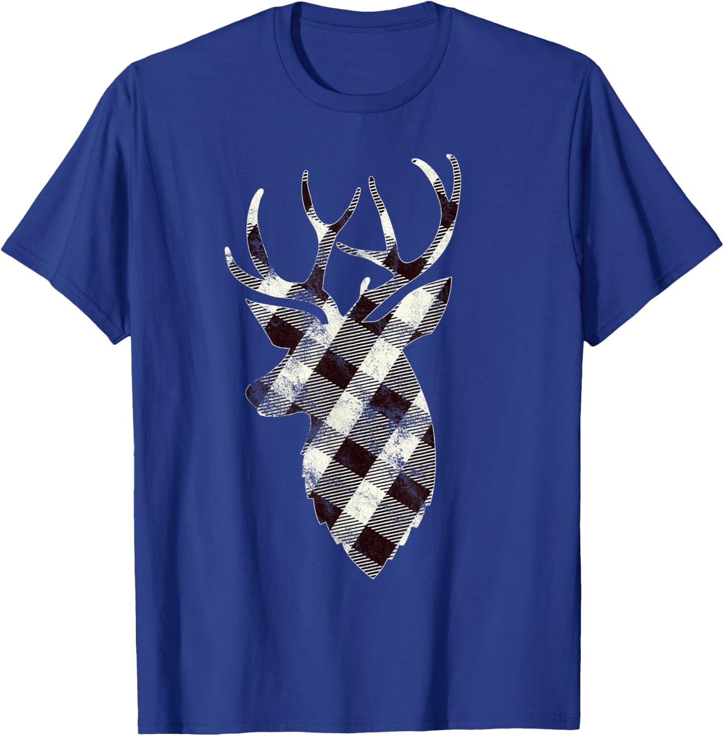Deer Head Silhouette Gift White Buffalo Plaid Christmas T-Shirt - T-Shirt | Royal