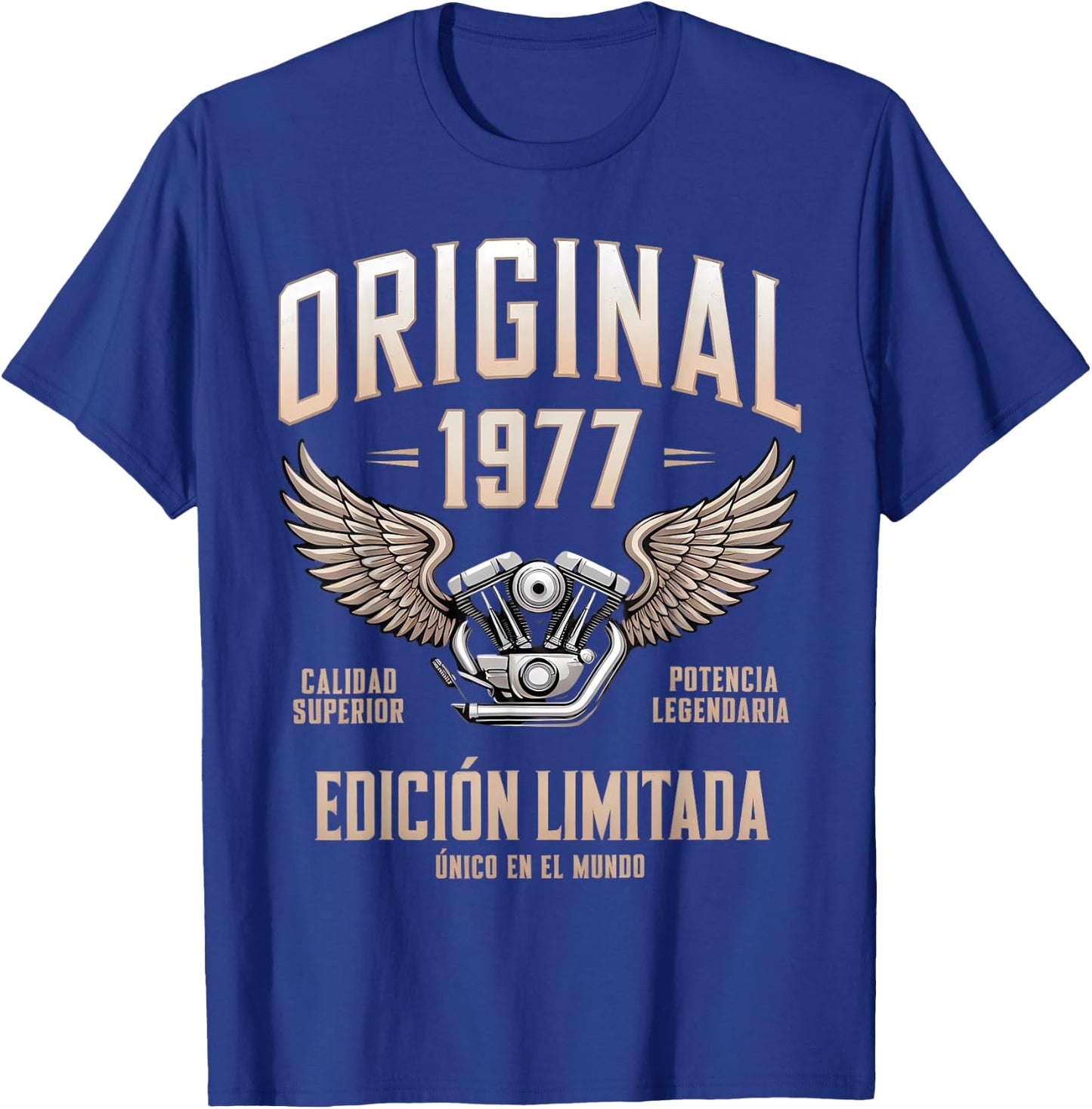 Original 1977 Spanish Birthday Motorcycle Cumpleaños Español T-Shirt - T-Shirt | Royal