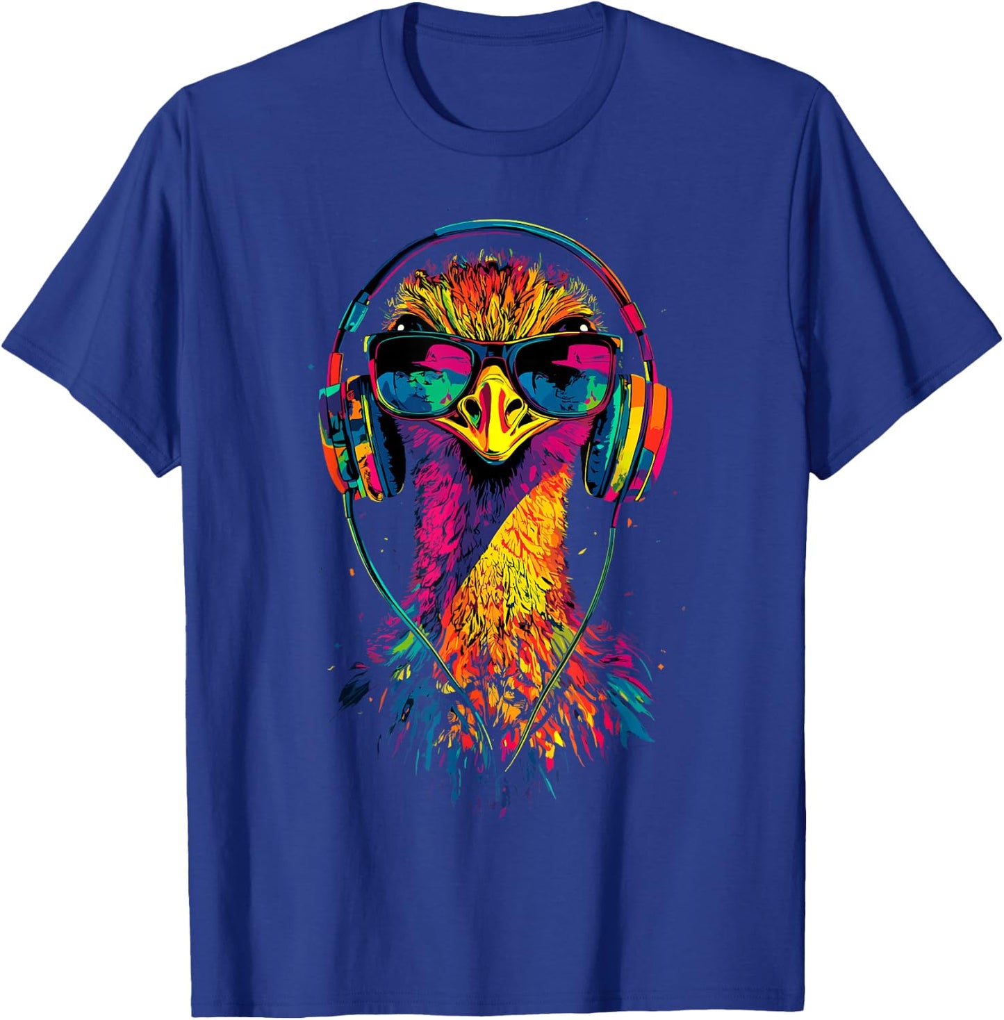 Ostrich Bird with Headphones Colorful Emu Music DJ , Black, S T-Shirt - T-Shirt | Royal
