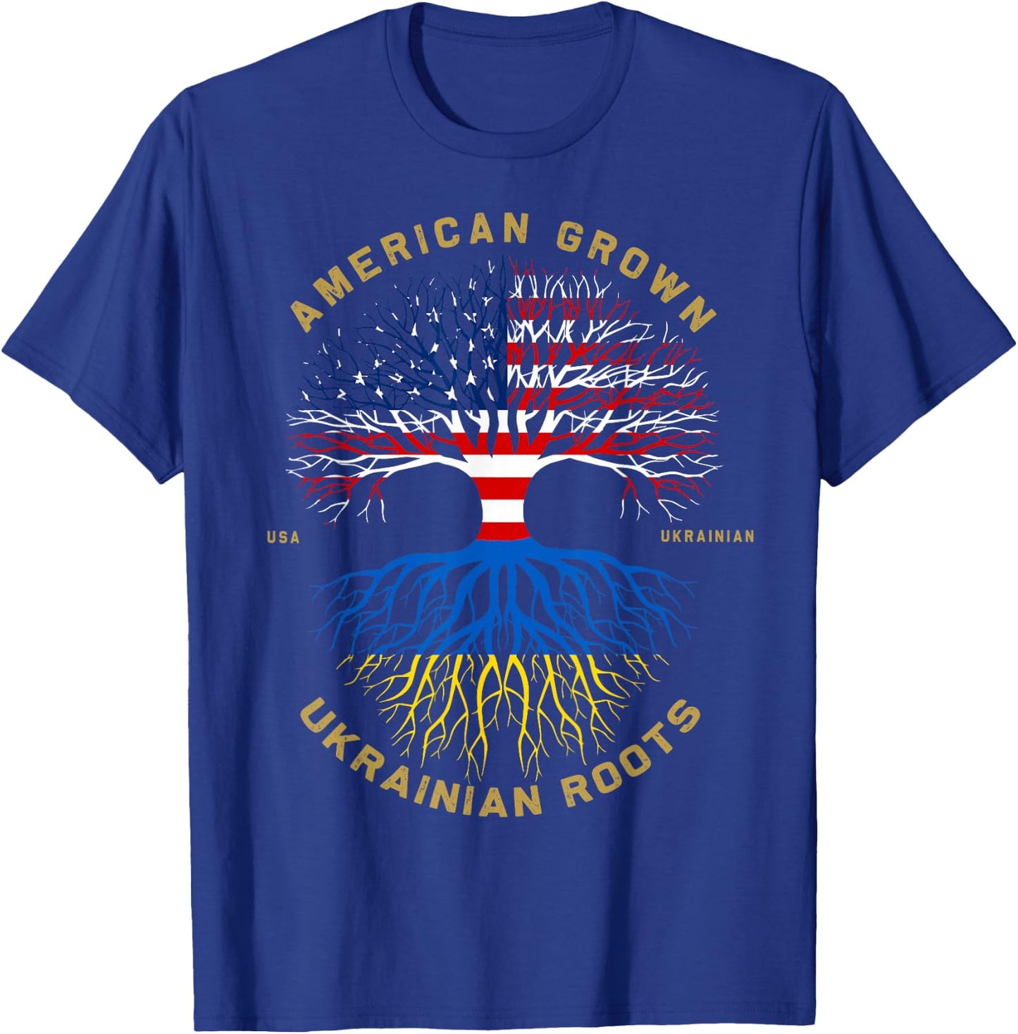 American Grown with Ukrainian Roots Tree Vintage USA Flag T-Shirt - T-Shirt | Royal