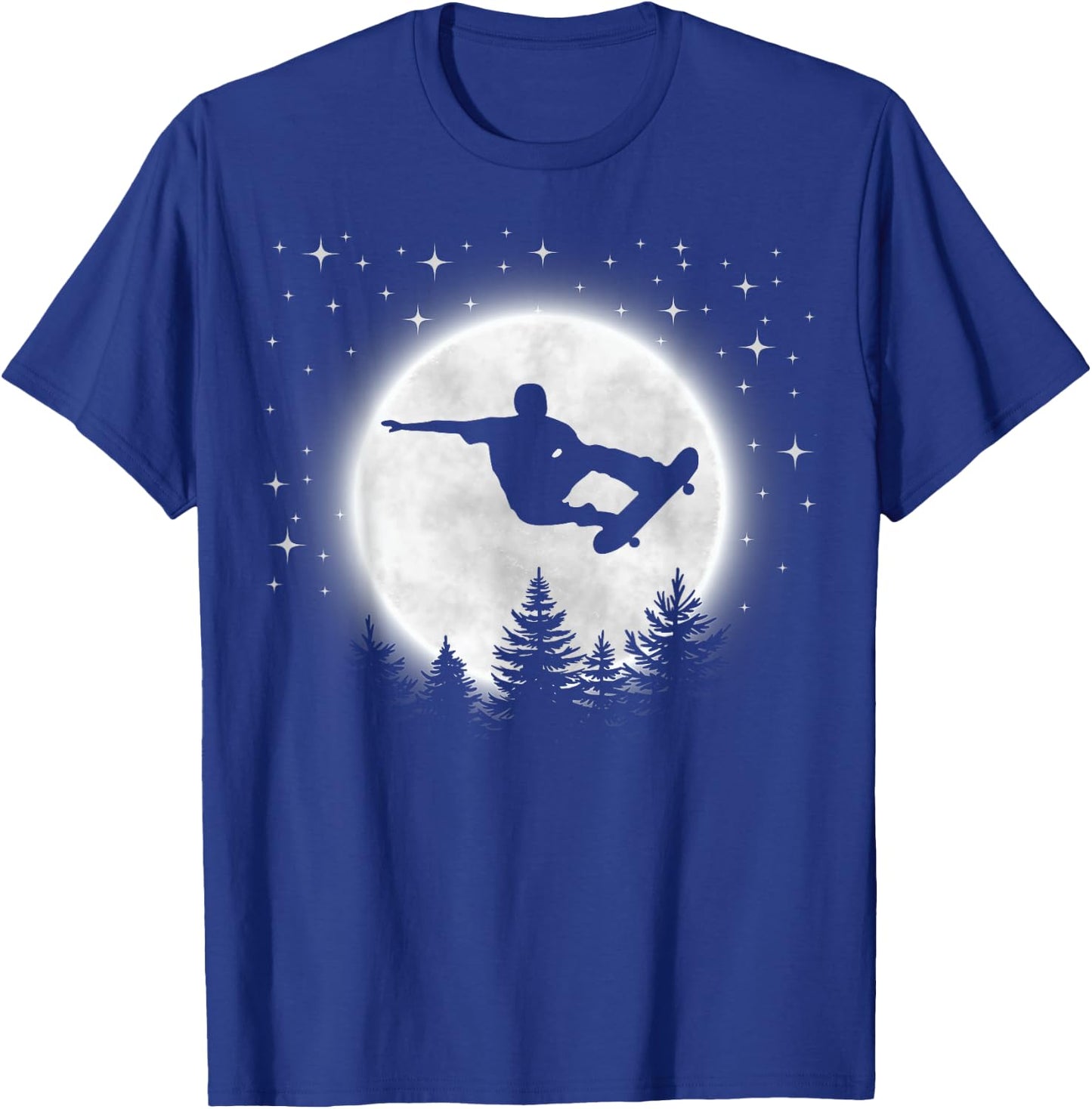 Funny Skateboarder Silhouette Skateboarding Moon Forest T-Shirt - T-Shirt | Royal
