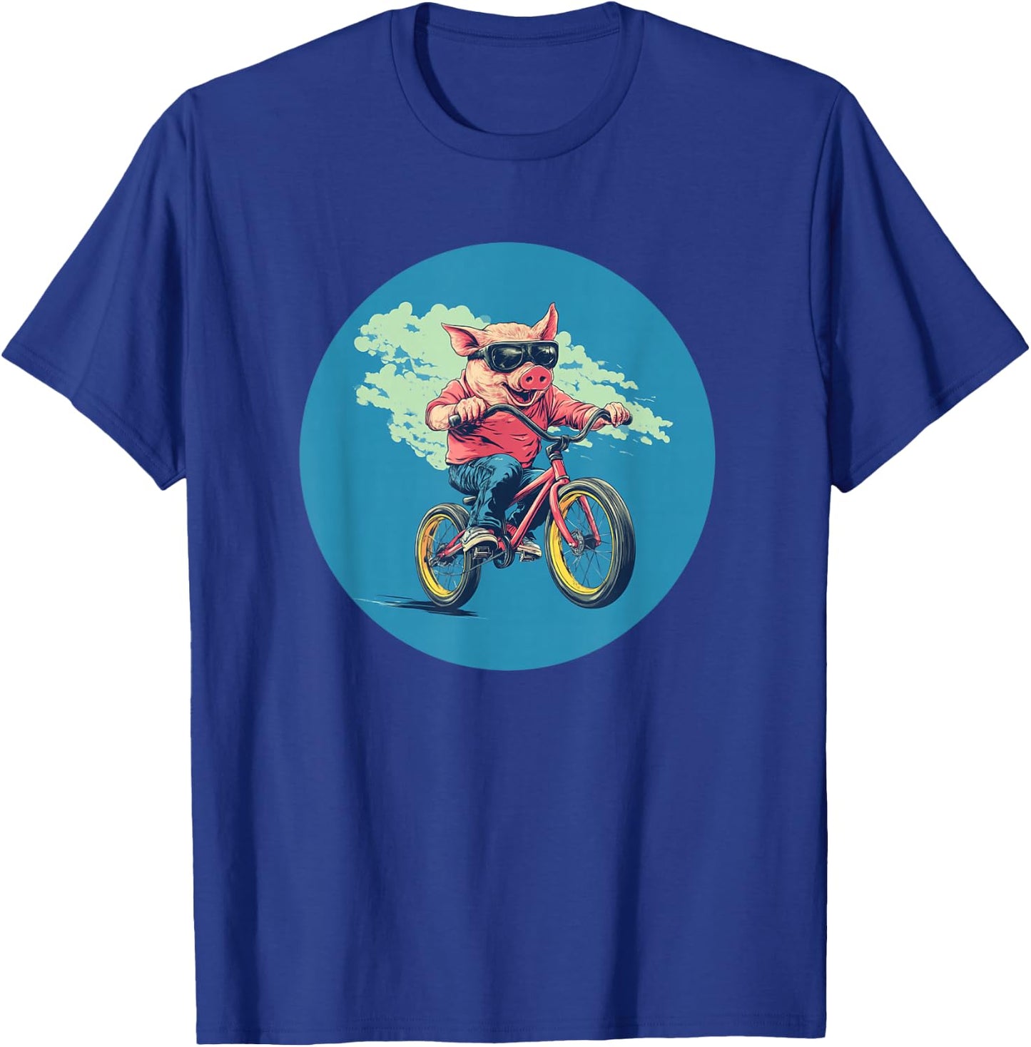 Comical Pig on a Bicycle for a Quirky Adventure T-Shirt - T-Shirt | Royal