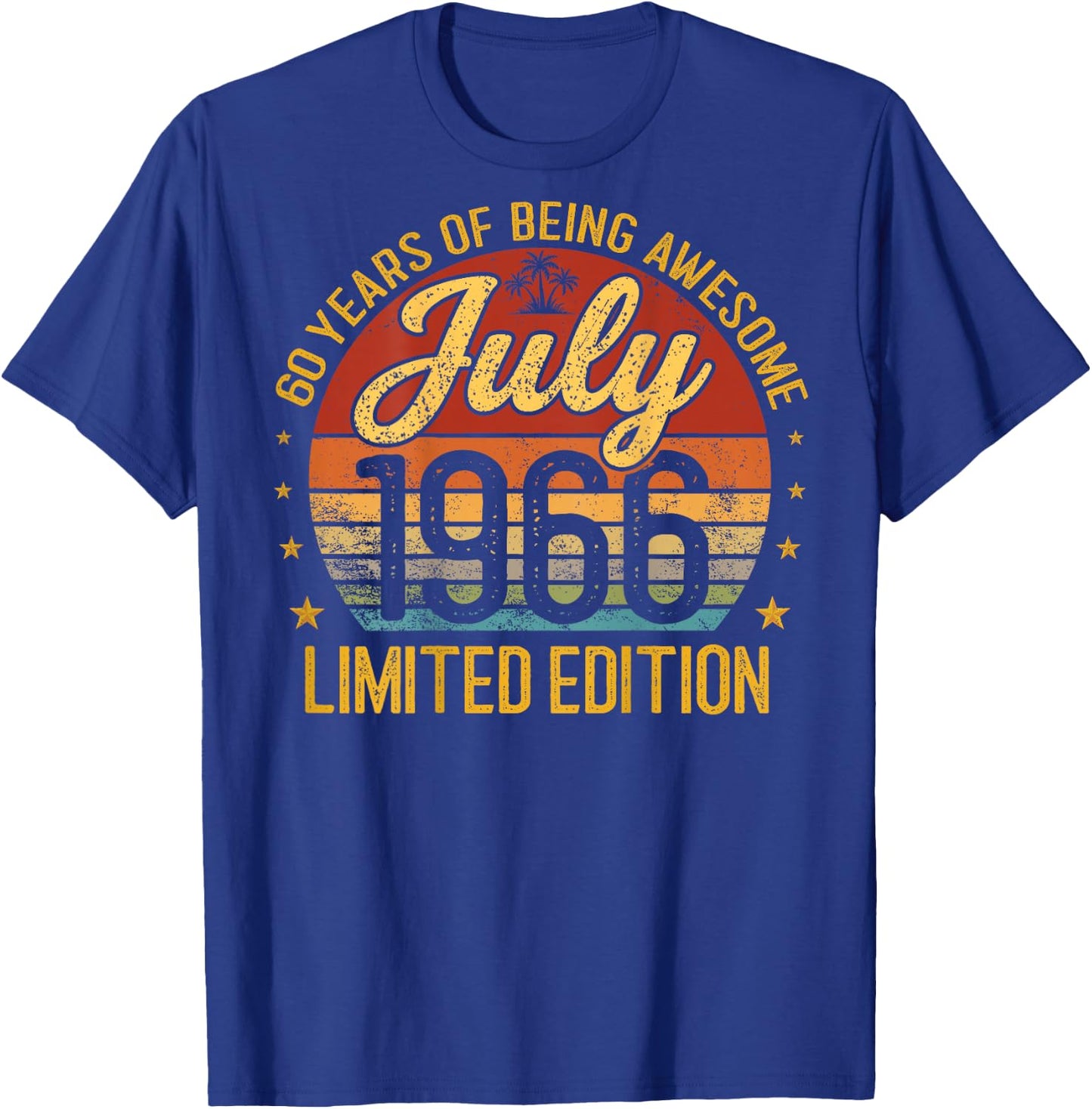 (ON Back) Retro Vintage July 1966 60-Year-Old 60th Birthday T-Shirt - T-Shirt | Royal